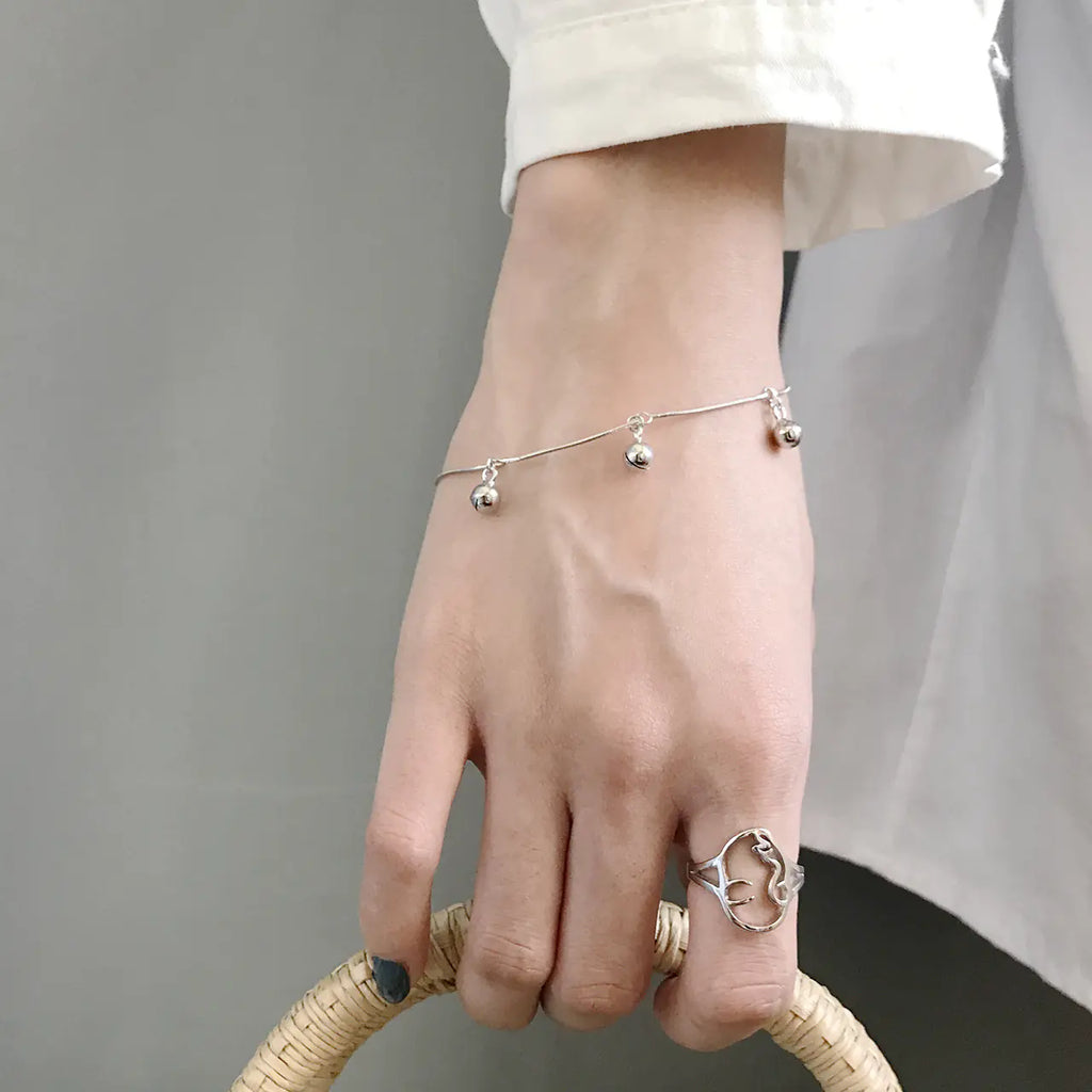 Sterling Silver Round Beads and Snake Chain Bracelet