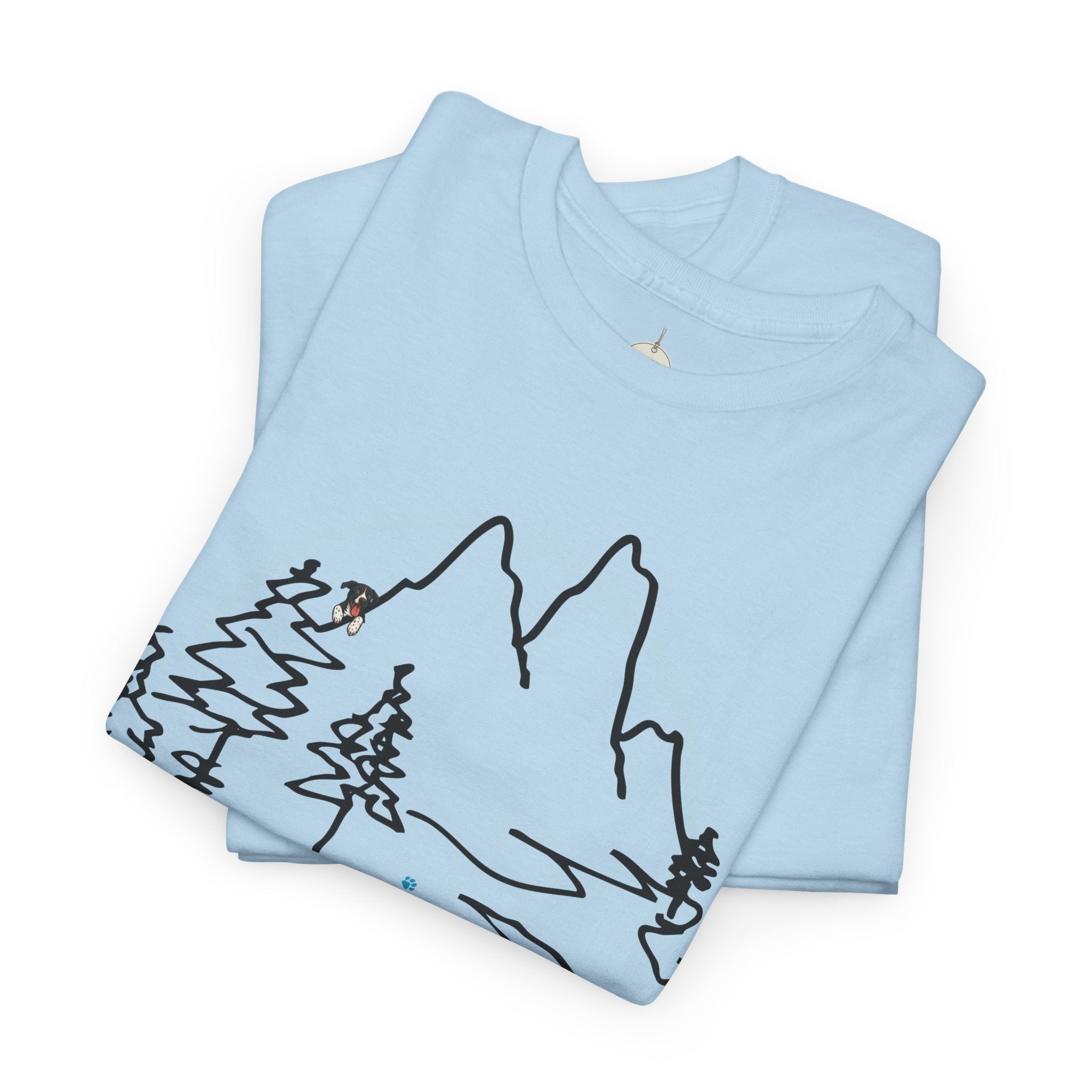 Rainbow Bridge T‑Shirt — Minimal Line Art Nature Tee with 'Follow the Dog Prints' Design Psalms 121
