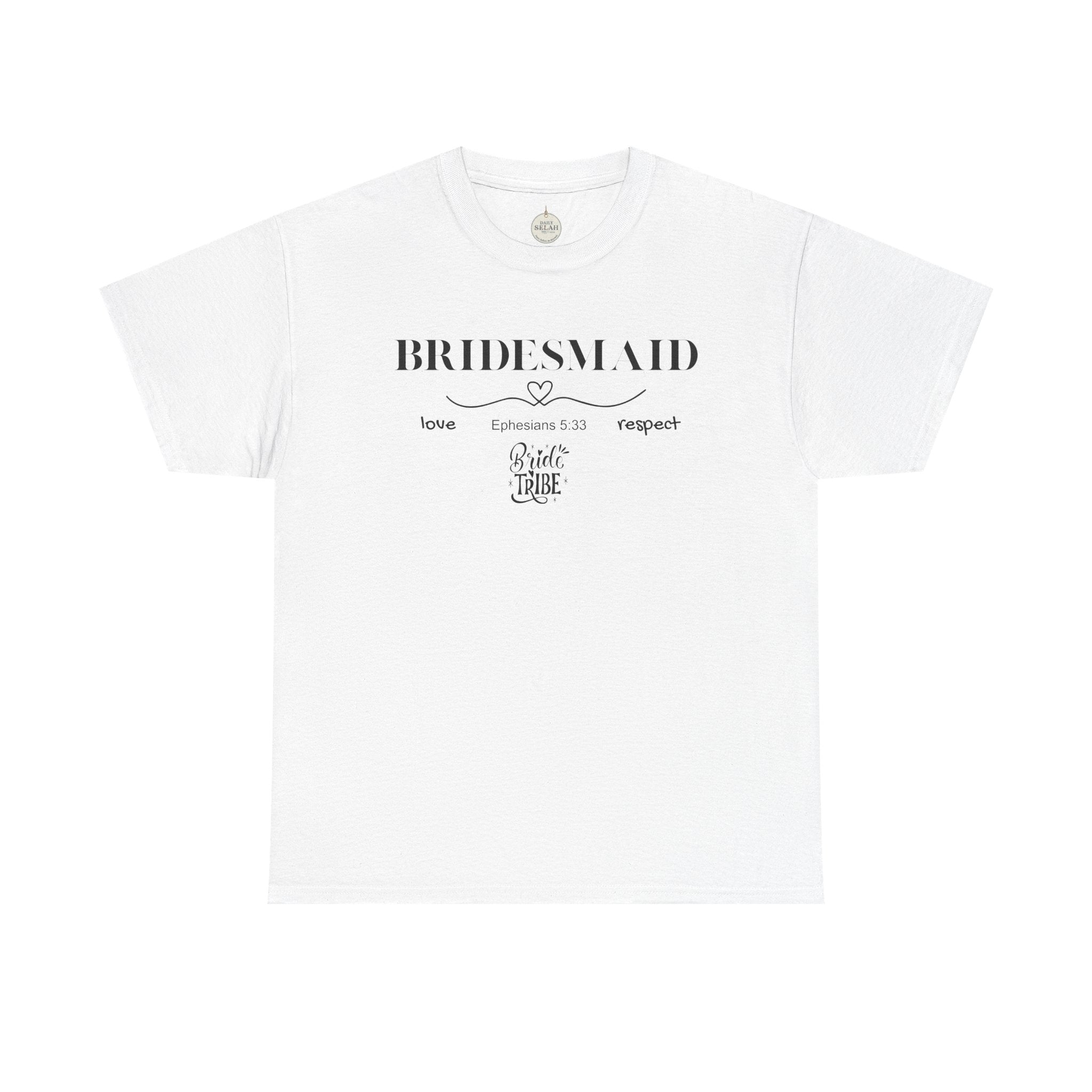 Bridesmaid T-Shirt — Elegant Script Bridal Party Tee (‘Bridesmaid’ with Heart) - Christian