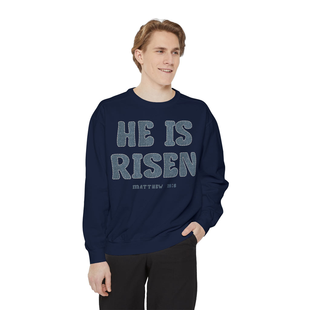 Comfort Colors - He Is Risen Sweatshirt — Christian Easter Pullover (Matthew 28:6)