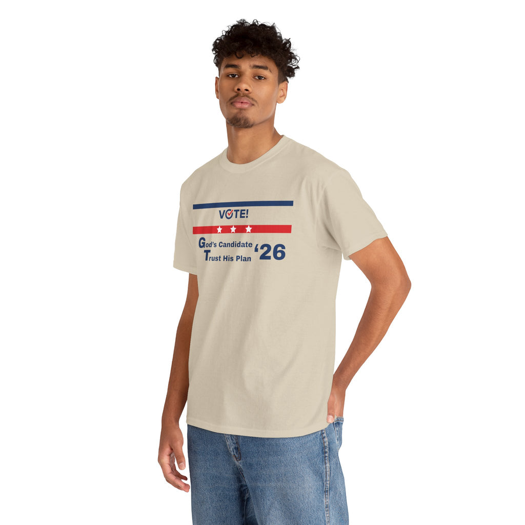 Political Vote '26 T‑Shirt — "God's Candidate Trust His Plan" Patriotic Tee