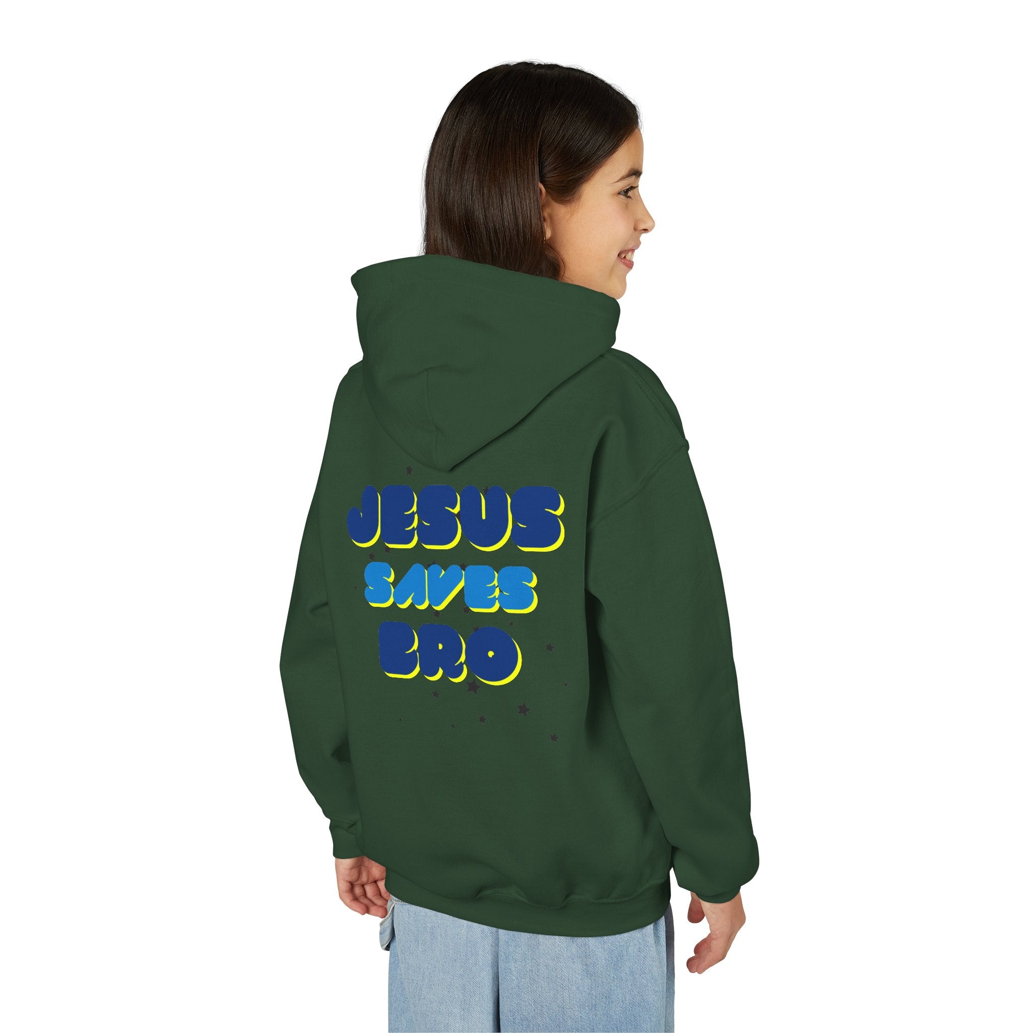Youth Hoodie — "Jesus Saves Bro" Christian Graphic Pullover