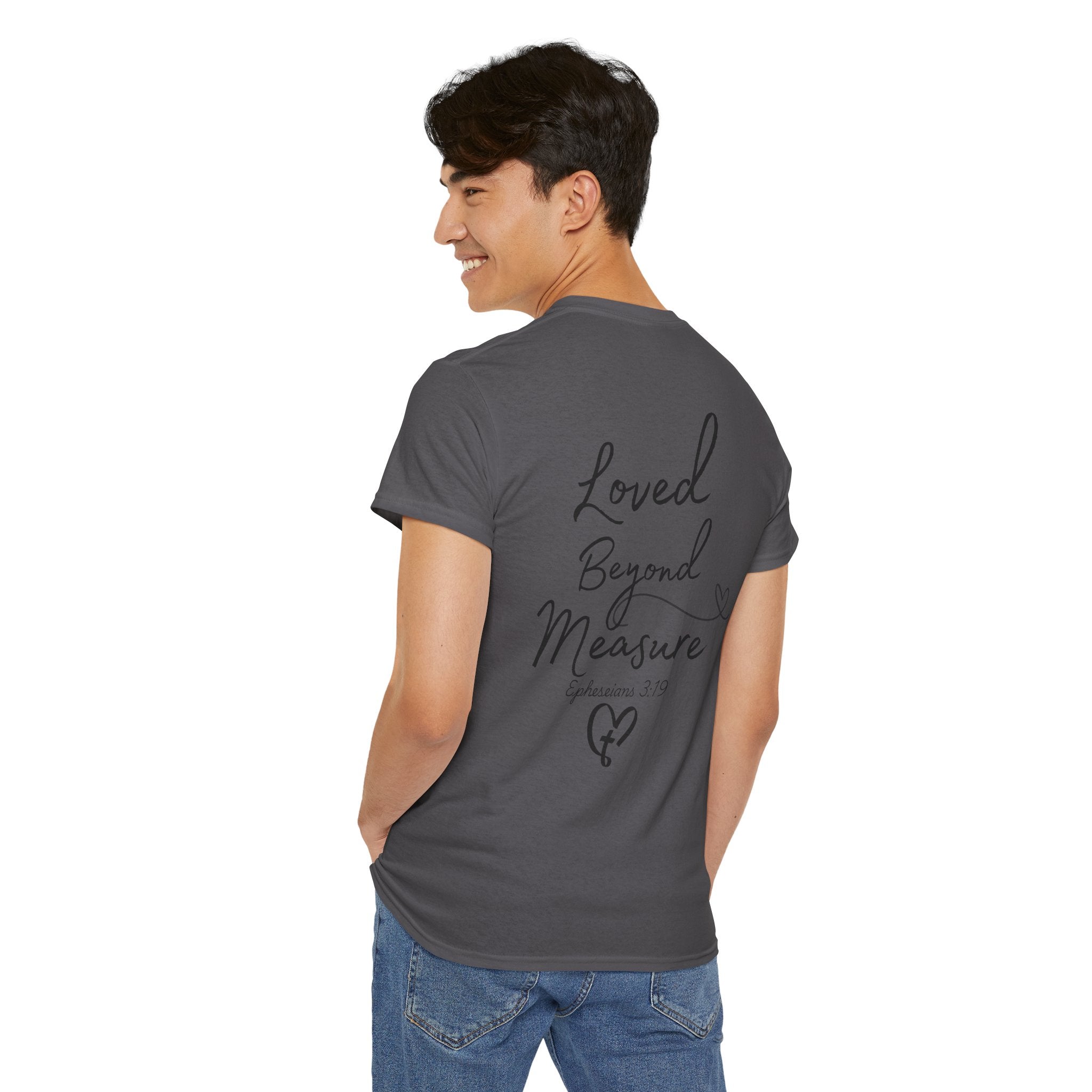 Loved Beyond Measure Tee — Christian Faith Heart Cross T-Shirt (Ephesians 3:18)
