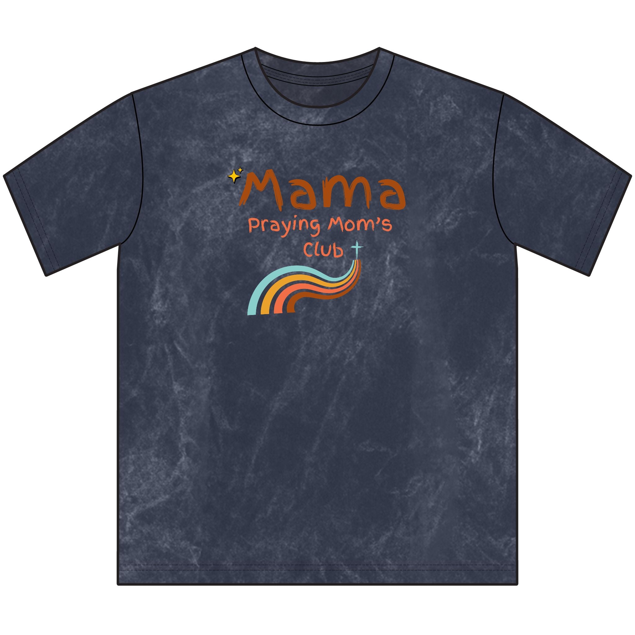 Mama Praying Moms Club Vintage Crewneck Tee — Retro Rainbow Mom T-Shirt