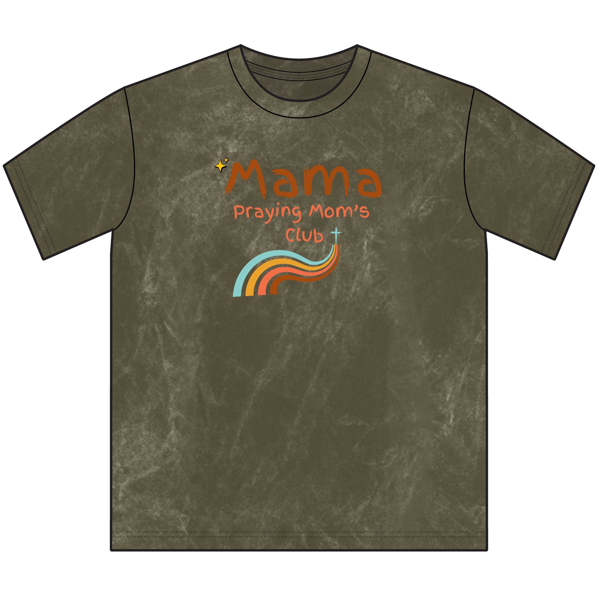 Mama Praying Moms Club Vintage Crewneck Tee — Retro Rainbow Mom T-Shirt