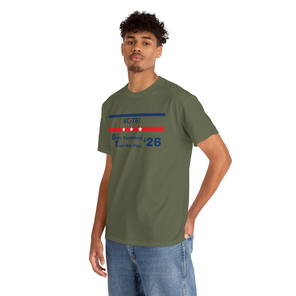 Political Vote '26 T‑Shirt — "God's Candidate Trust His Plan" Patriotic Tee