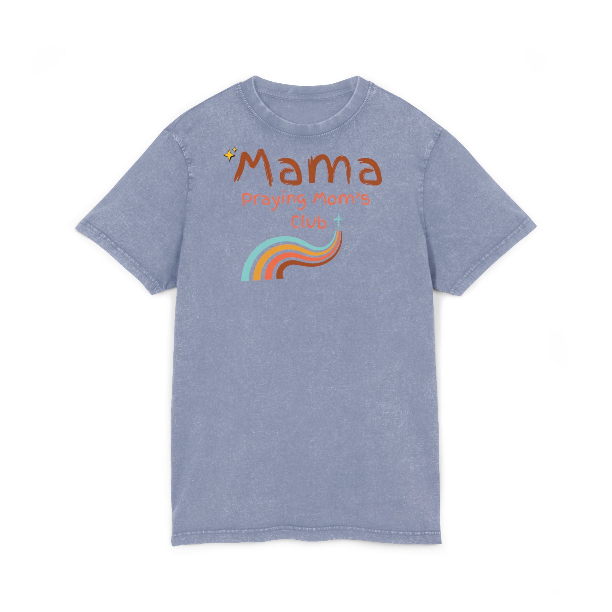 Mama Praying Moms Club Acid Wash Tee — Retro Rainbow Christian Mom Shirt