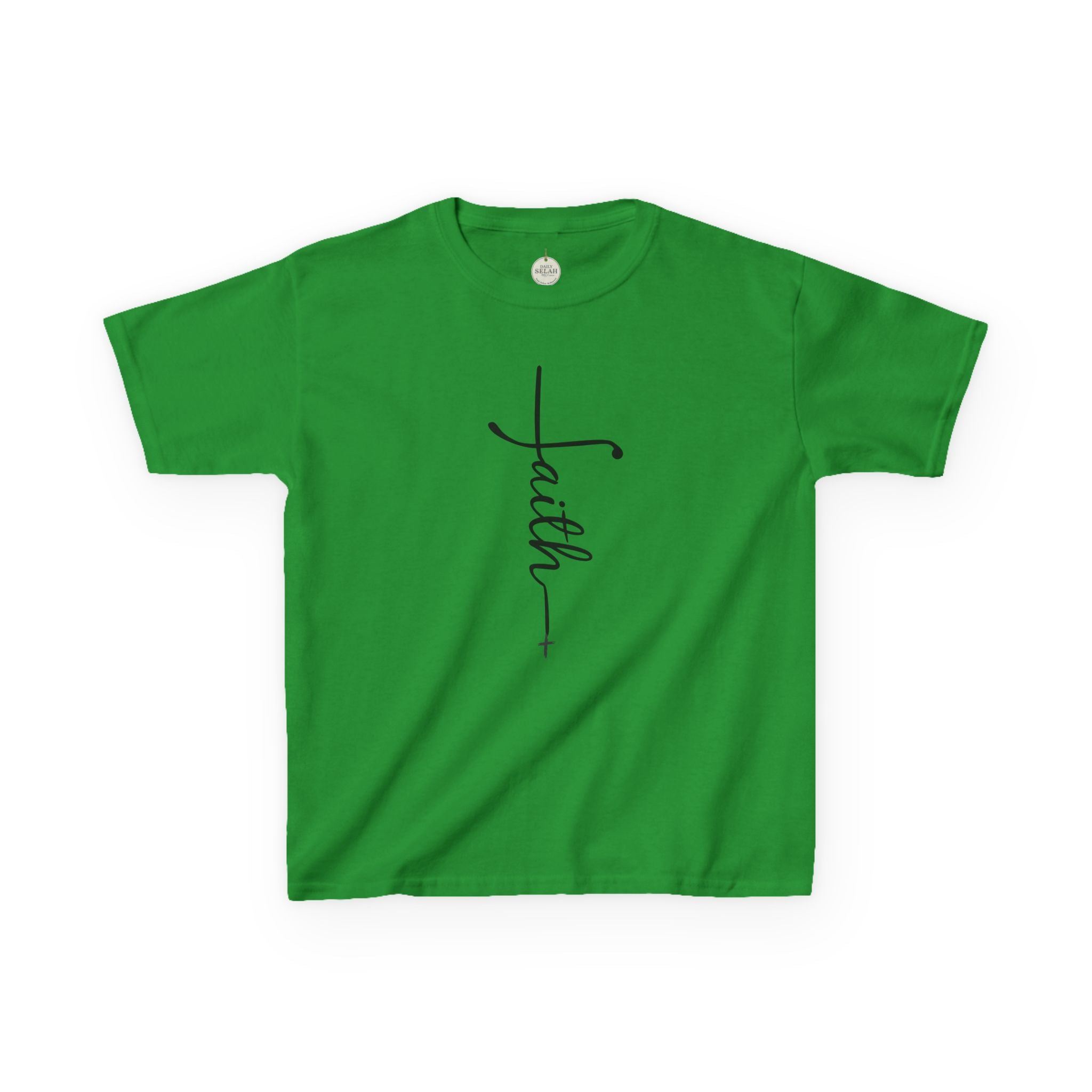 Kids Tee — Vertical "faith" Cross Script Graphic