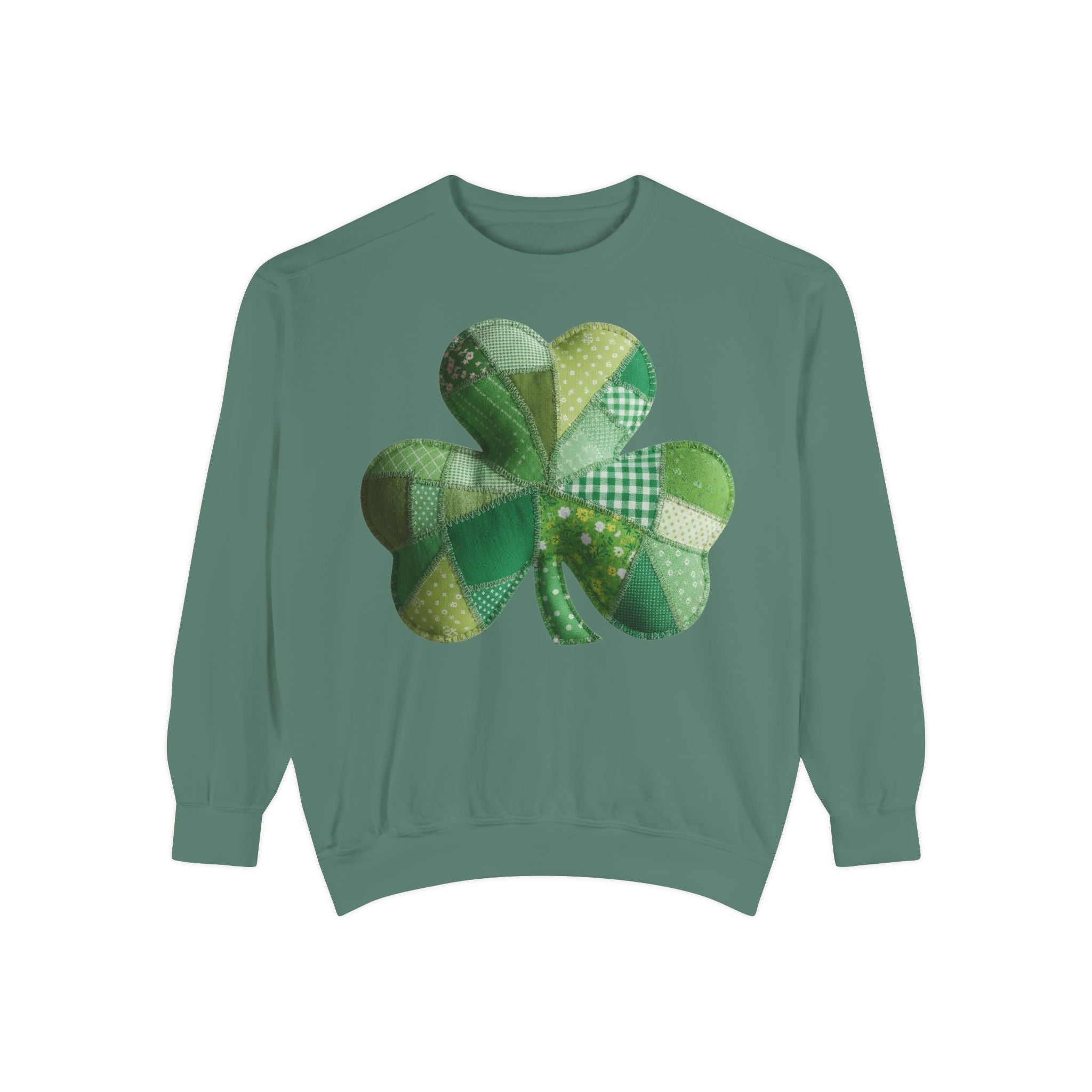 Shamrock Patchwork Sweatshirt — St. Patrick’s Day Green Clover Crewneck