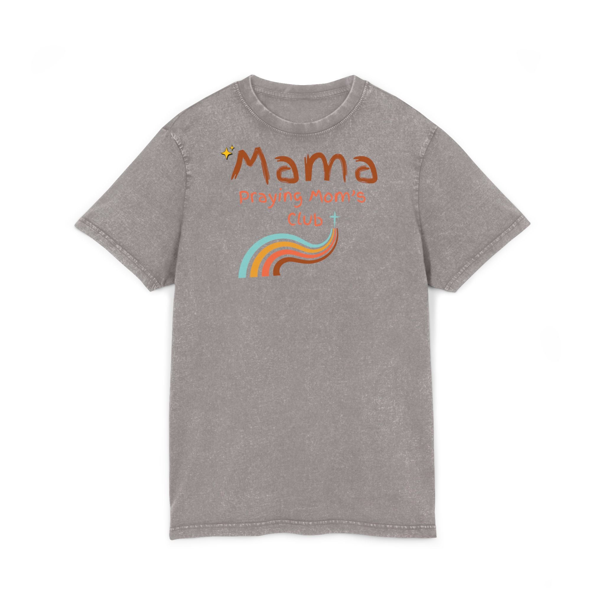 Mama Praying Moms Club Acid Wash Tee — Retro Rainbow Christian Mom Shirt