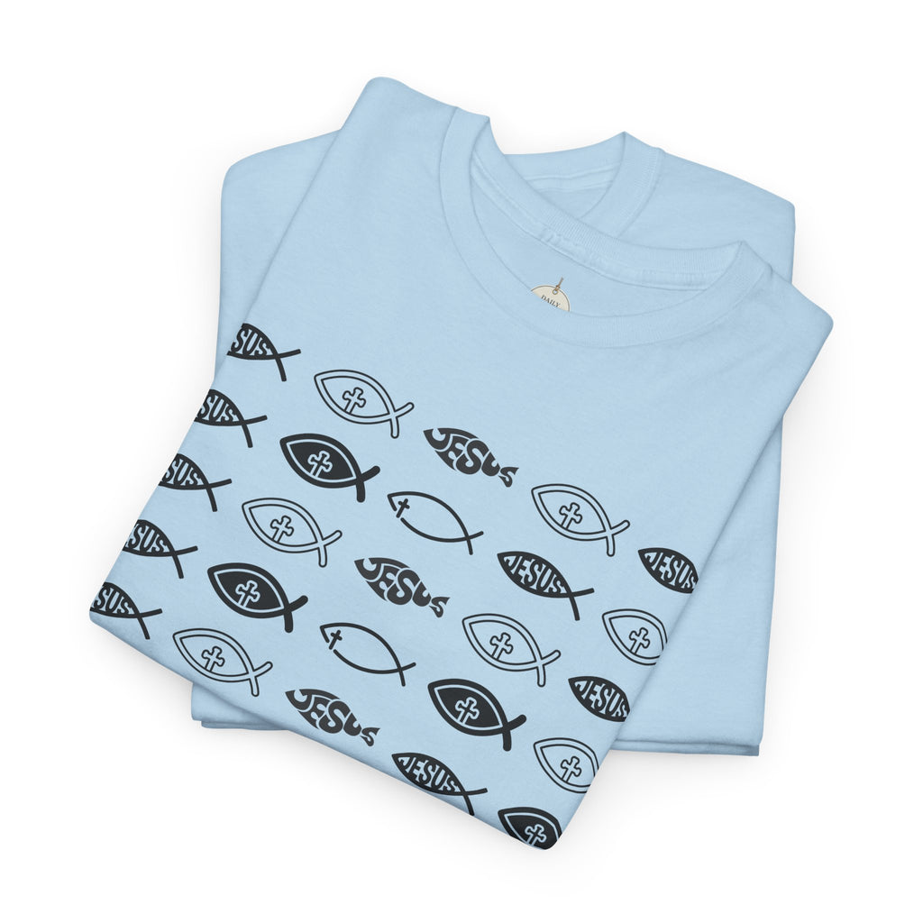 Christian Fish Pattern T‑Shirt — Ichthys Faith Tee - JESUS FISH