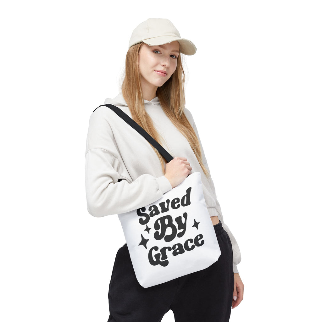 Saved By Grace Tote Bag — Christian Faith Statement Canvas Tote