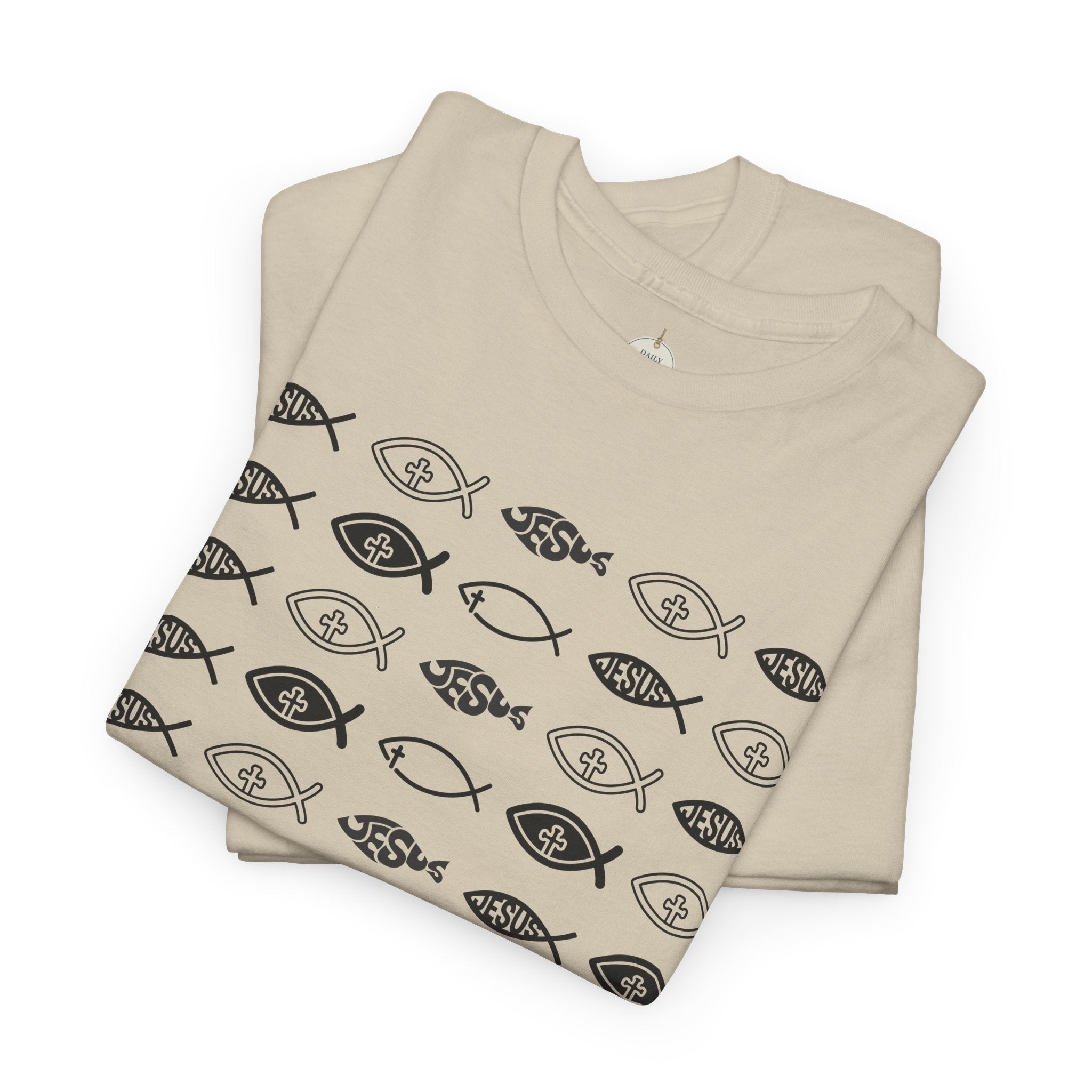Christian Fish Pattern T‑Shirt — Ichthys Faith Tee - JESUS FISH