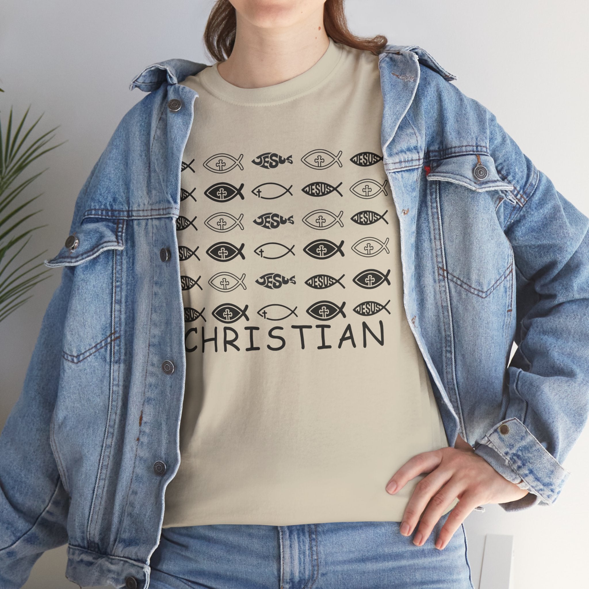 Christian Fish Pattern T‑Shirt — Ichthys Faith Tee - JESUS FISH