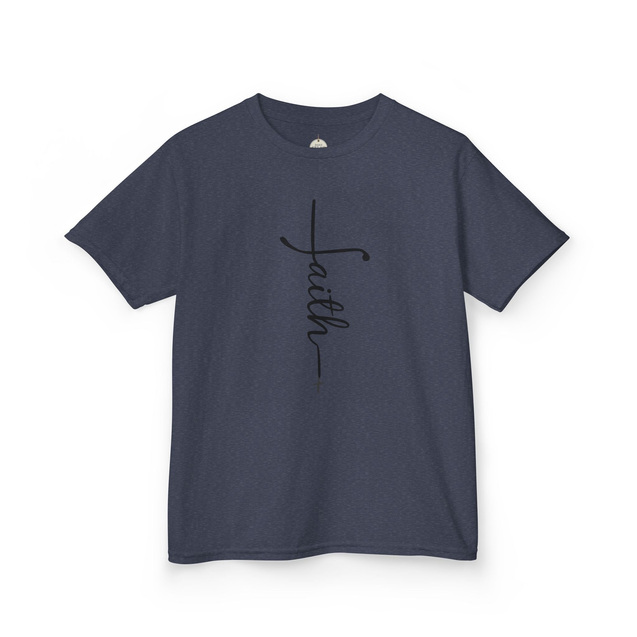 Kids Tee — Vertical "faith" Cross Script Graphic