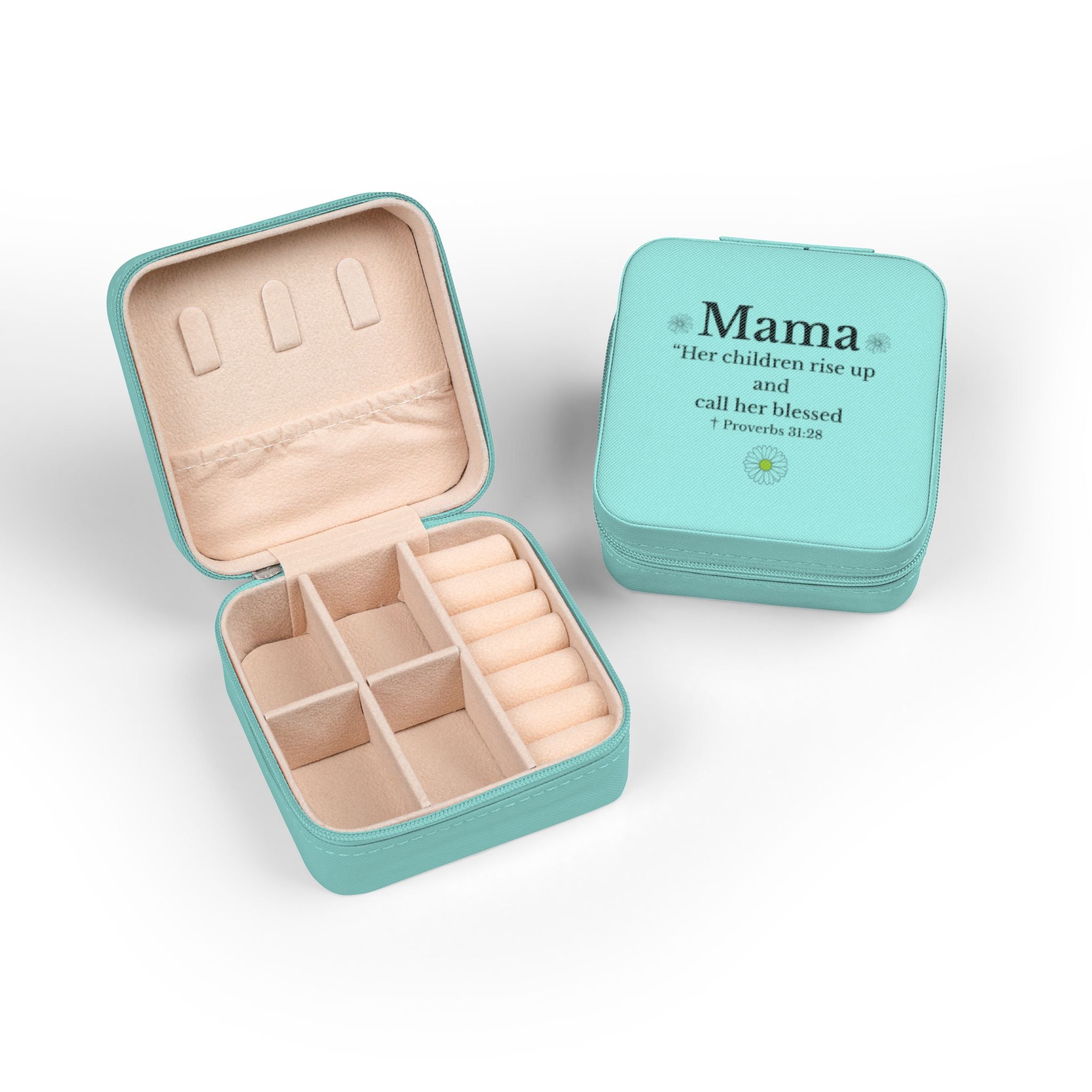 Travel Jewelry Case — "Mama" Floral Compact Organizer (Bible Verse Gift)
