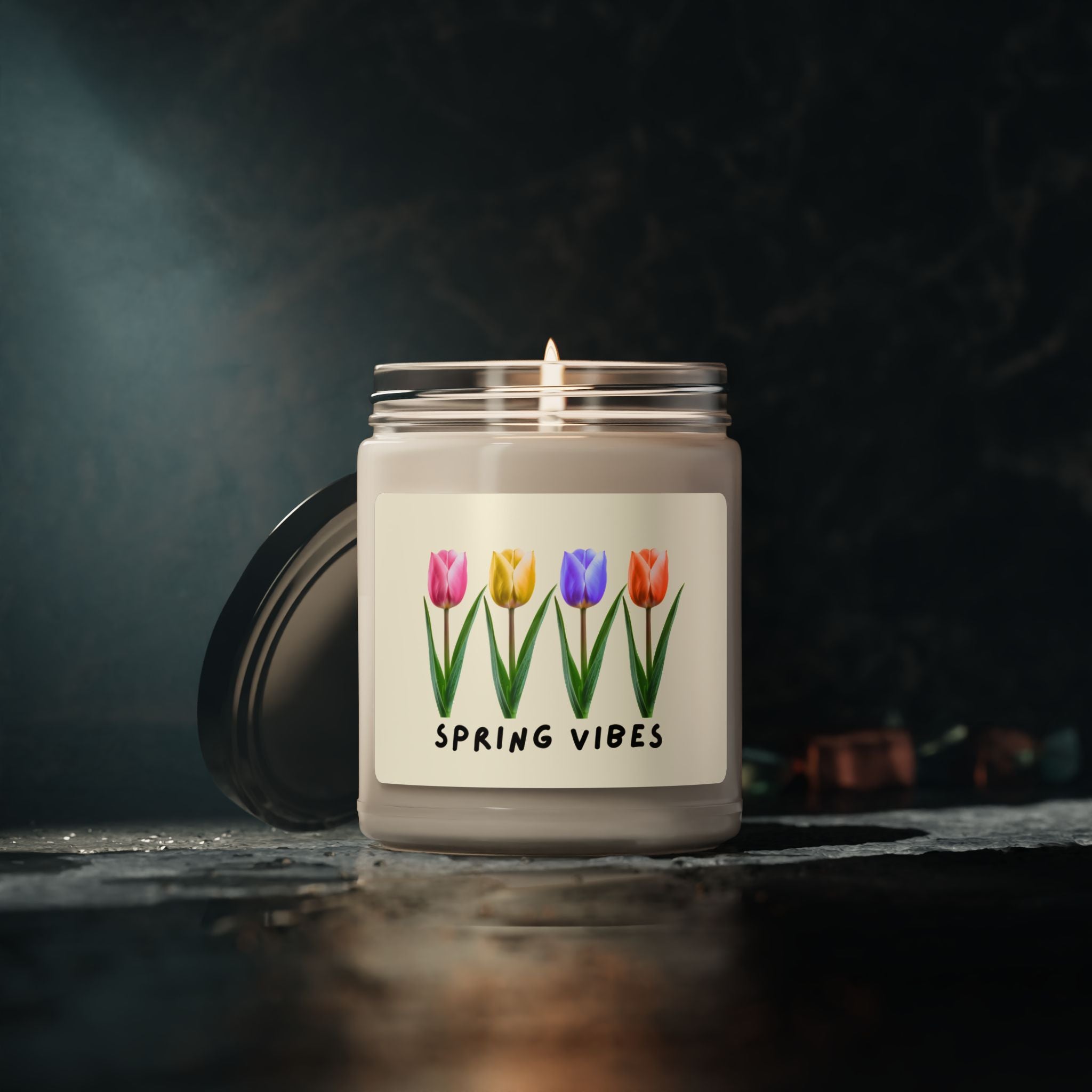Spring Vibes Soy Candle – 9oz Scented Jar (Tulip Floral Fragrance)