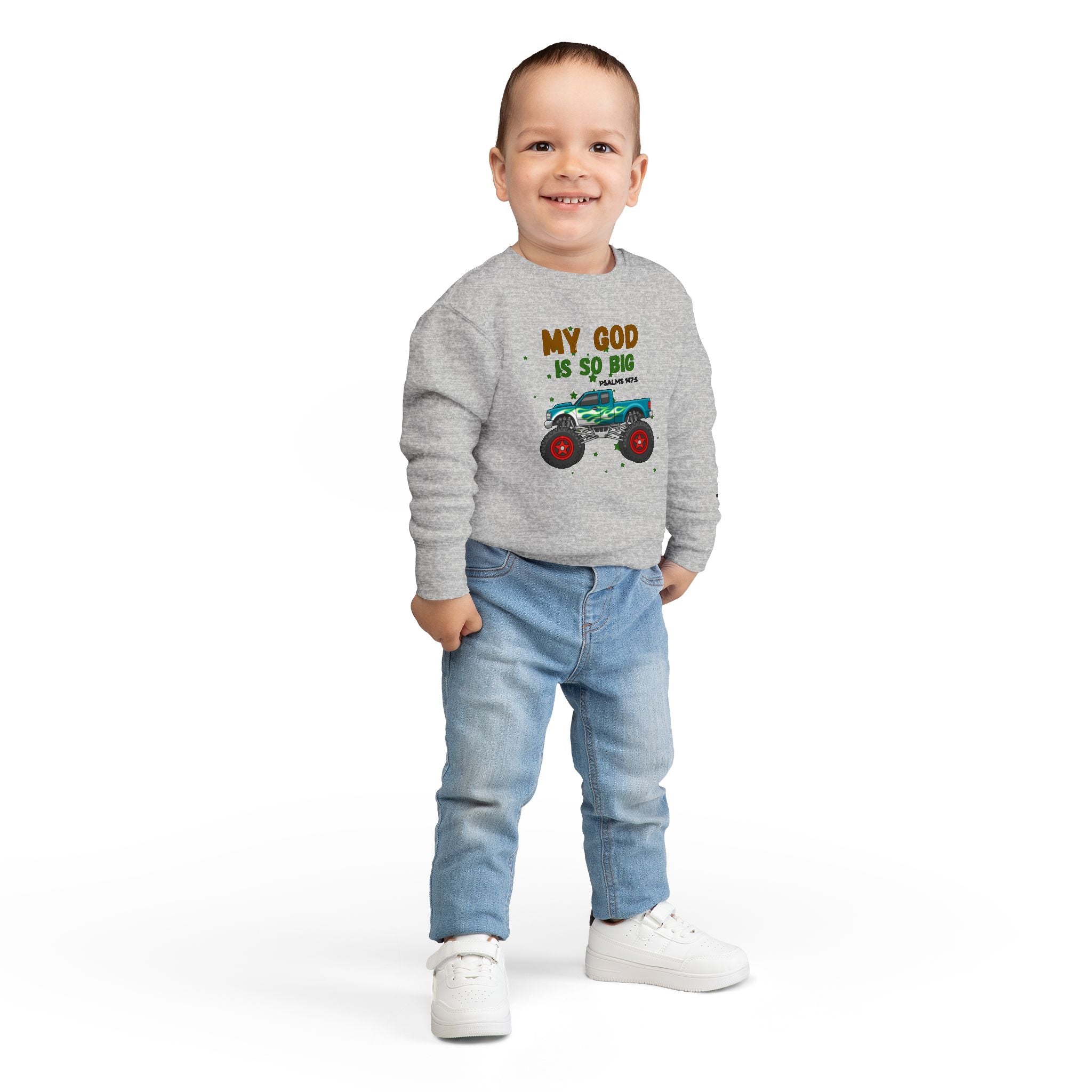 Toddler Sweatshirt — "My God Is So Big" Monster Truck Christian Kids Crewneck