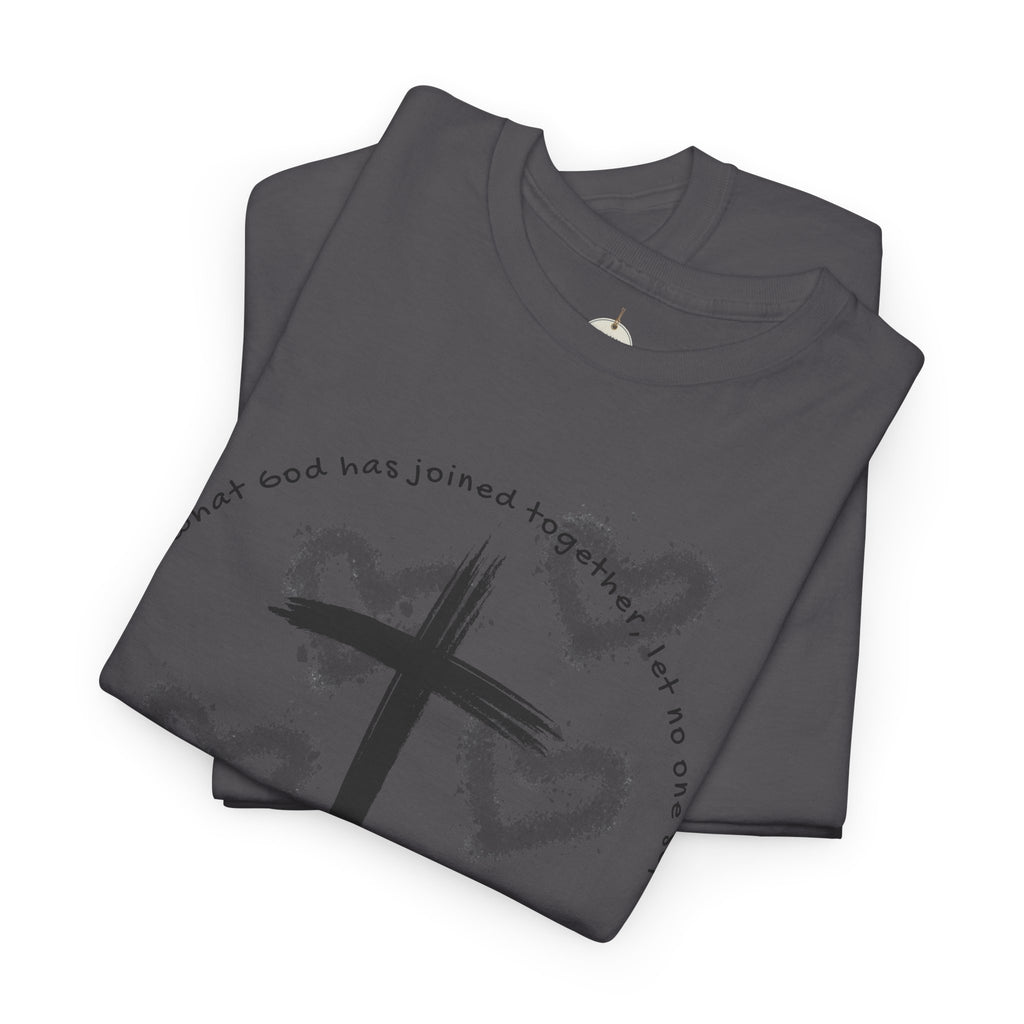 Bride T-Shirt — Christian Cross & Hearts Bridal Faith Tee - Christian - Matthew 19:6