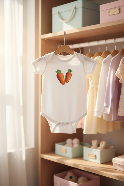Baby Carrot Graphic Bodysuit — Cute Vegetable Infant Onesie Easter