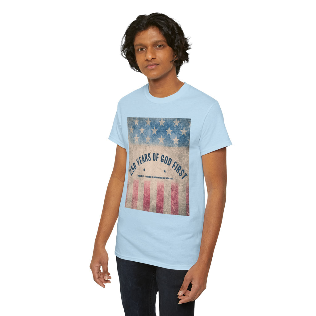 God First 250 Years Vintage American Flag  and Patriotic T-Shirt