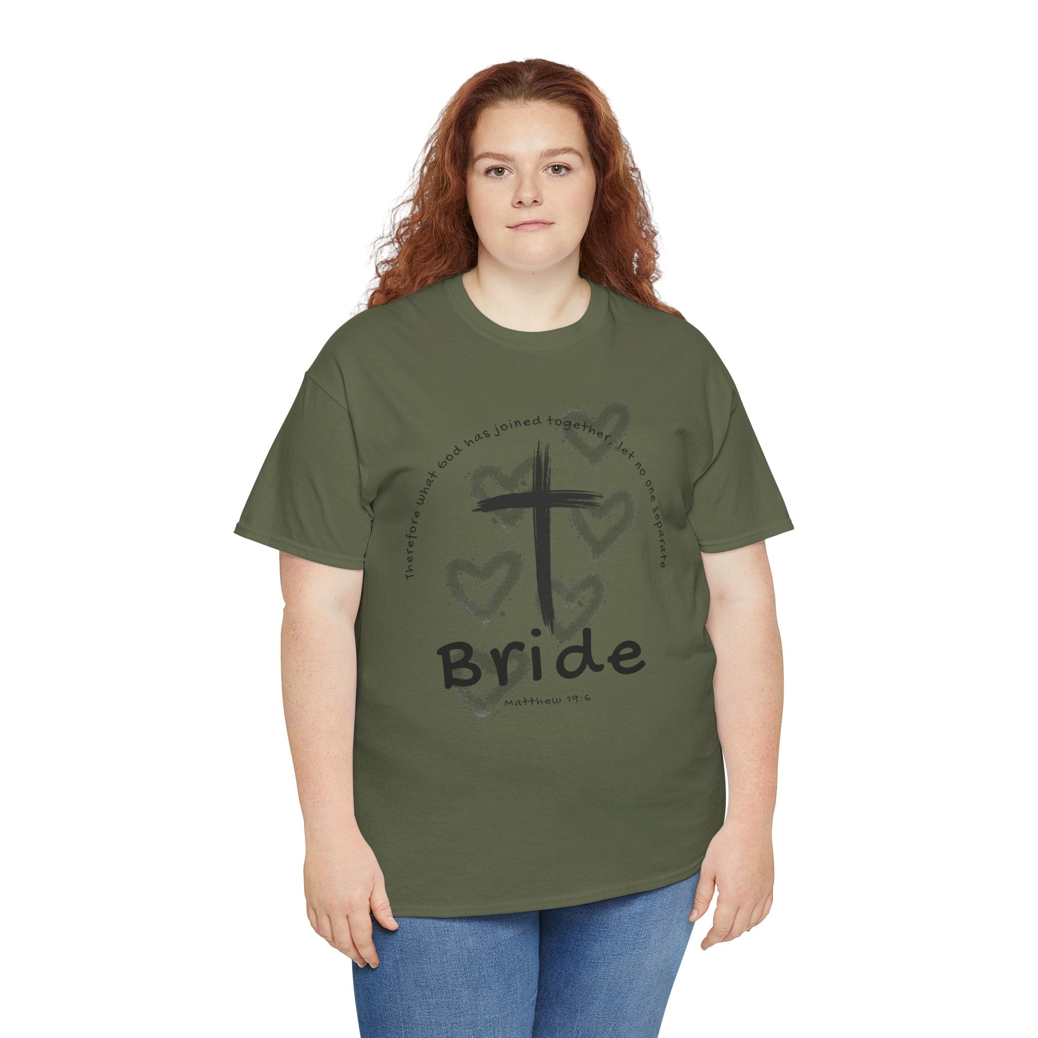 Bride T-Shirt — Christian Cross & Hearts Bridal Faith Tee - Christian - Matthew 19:6