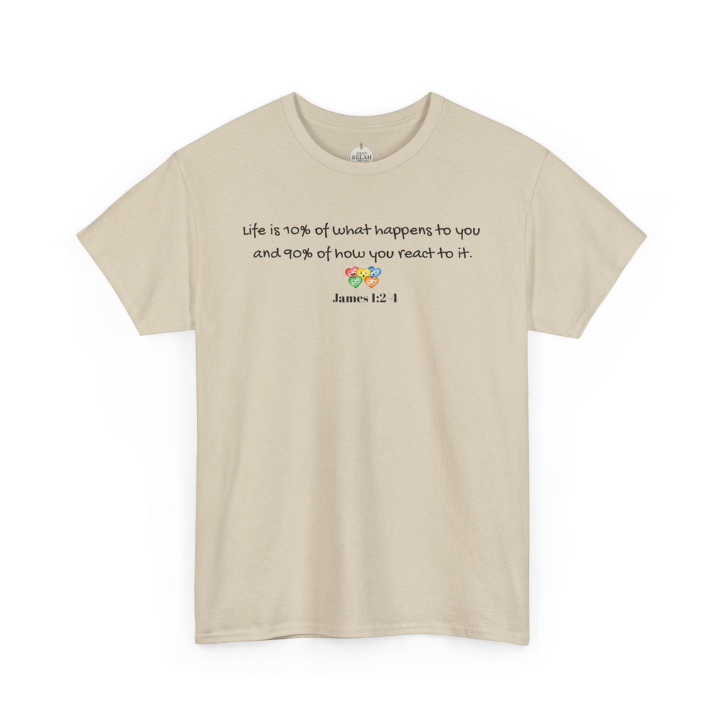 Bible Verse T‑Shirt – "Life is 10% of what happens to you" James 1:2-1 Inspirational Tee