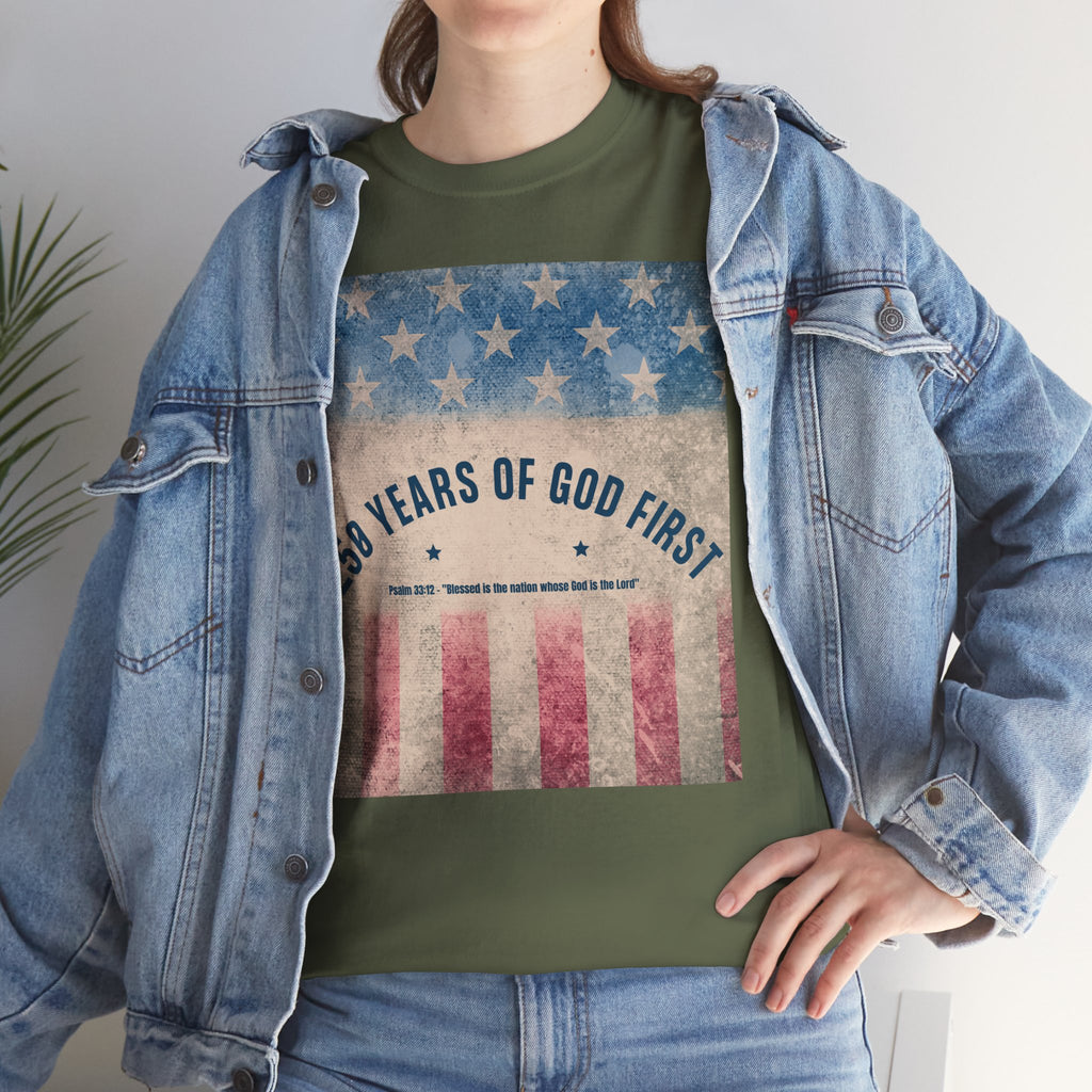 God First 250 Years Vintage American Flag  and Patriotic T-Shirt