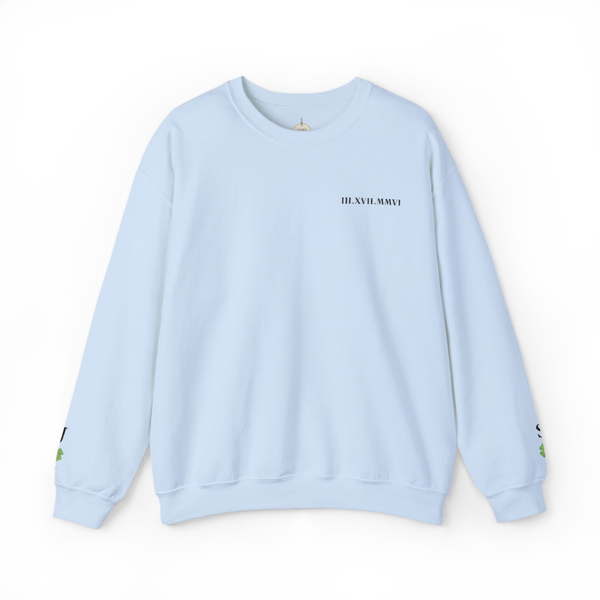 Embroidered - Personalized - Couples - Crewneck Sweatshirt — Minimal 'Human Being' Chest Text with Small Sleeve Floral Accents