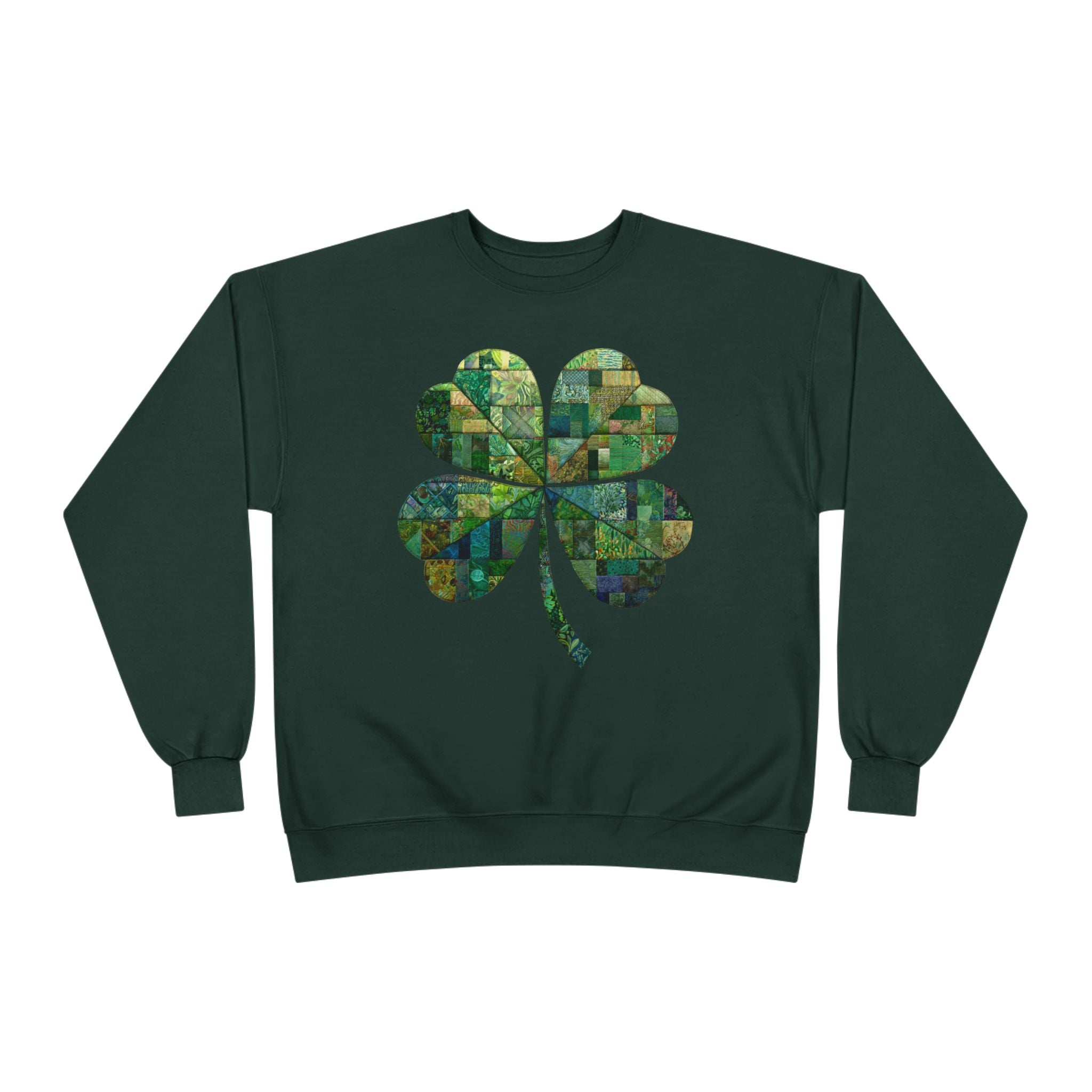 Green Mosaic Shamrock Crewneck Sweatshirt — St. Patrick’s Day Clover Design