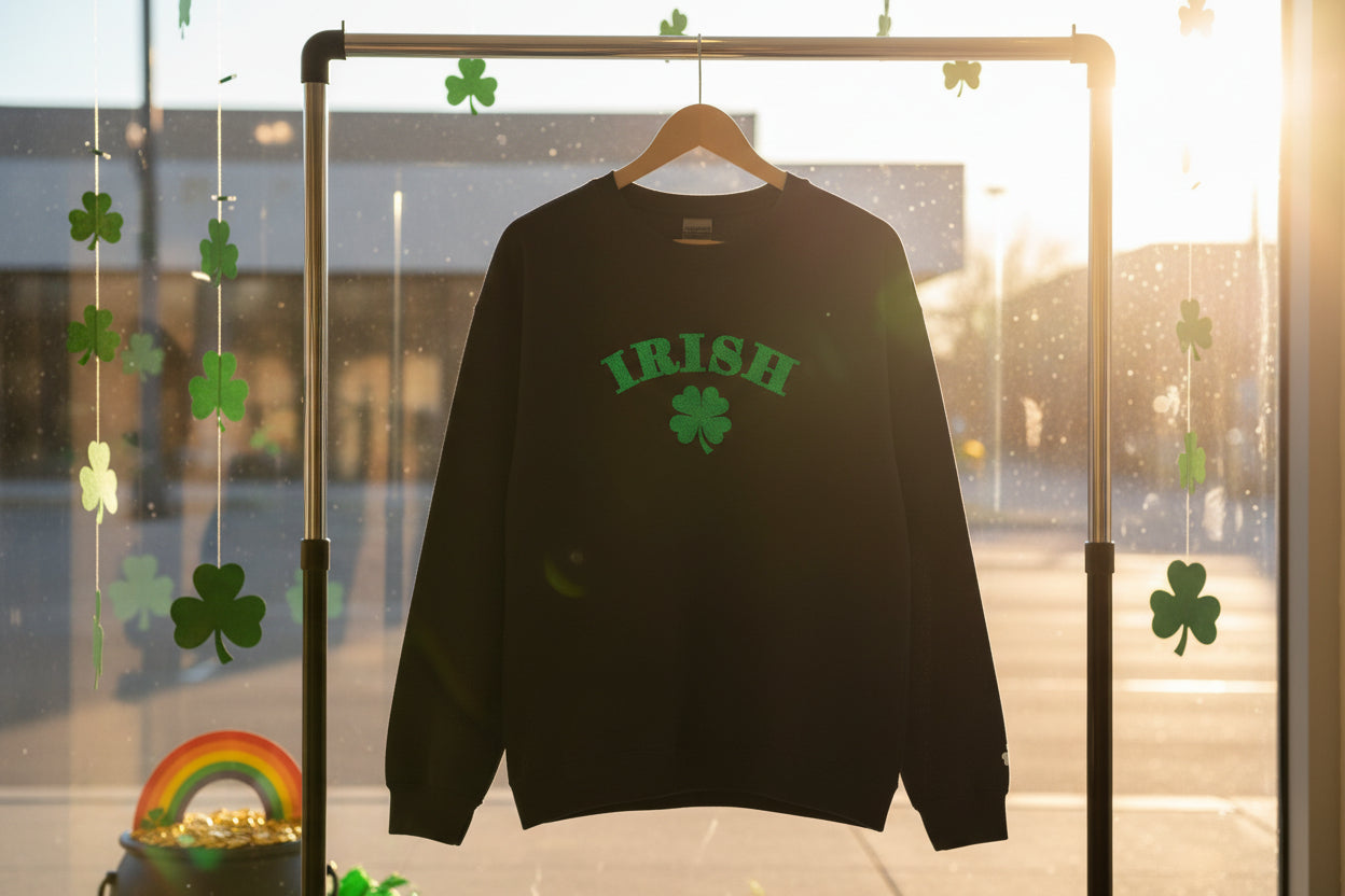 Embroidered Irish with Shamrock Crewneck Sweatshirt - Wrist Shamrock