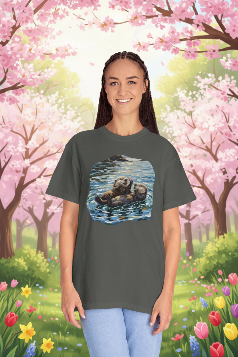 Otter Floating Art T-Shirt — Cute Sea Otter Graphic Tee