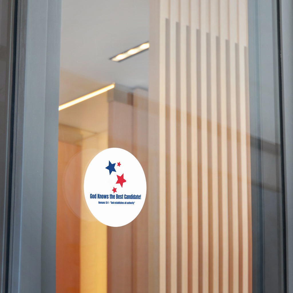 Vote! Round Vinyl Sticker — "God Knows the Best Candidate" Patriotic Christian Decal 2026