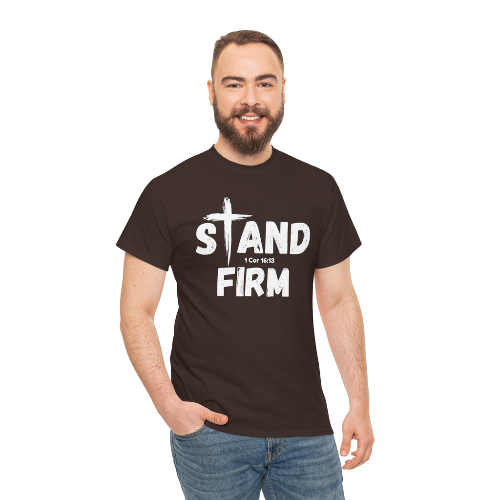 Stand Firm T-Shirt — Christian Faith Tee with Cross & 1 Cor 16:13 Inspirational Design