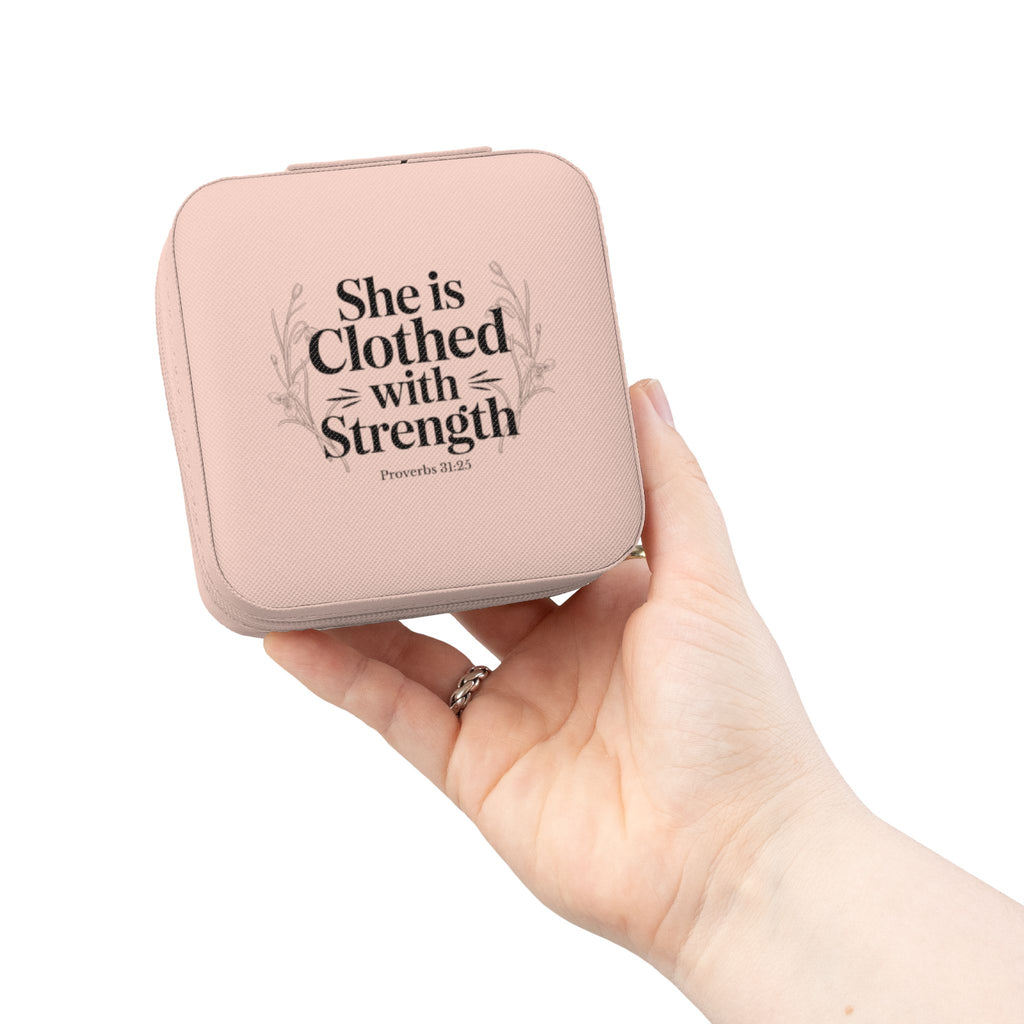 Jewelry Travel Case — 'She Is Clothed with Strength' Compact Portable Organizer