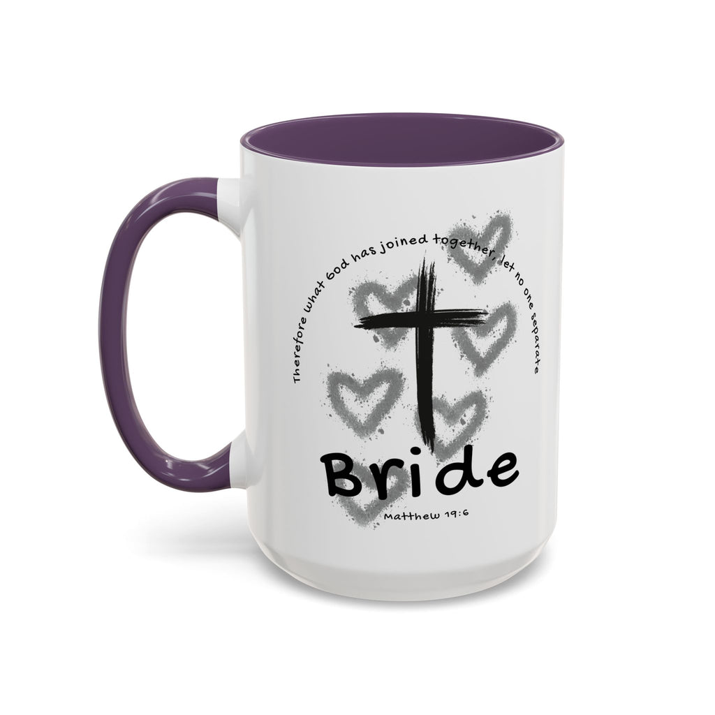 Bride Coffee Mug — Christian Cross & Hearts Accent Mug (Matthew 19:6)