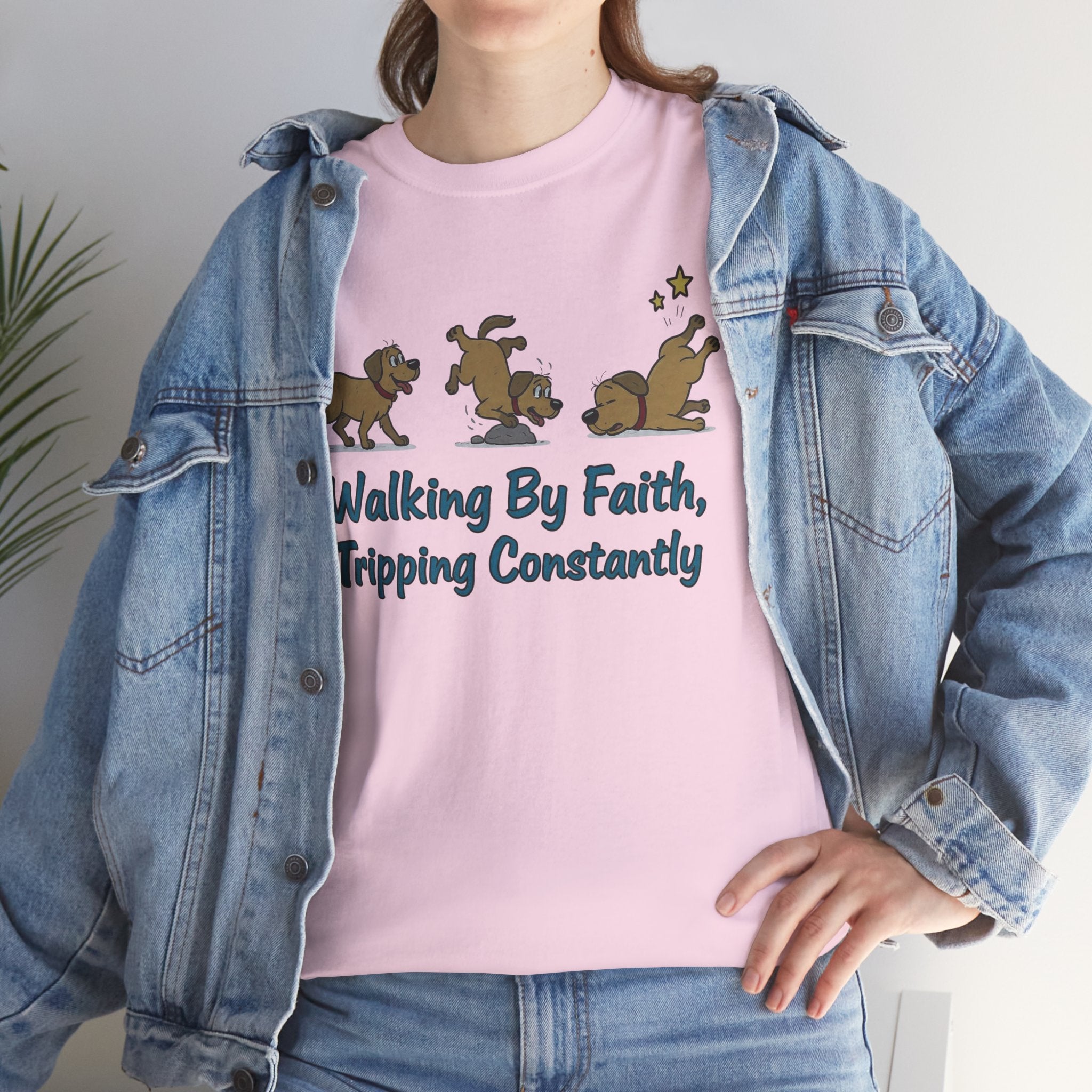 Faith Dog T-Shirt — "Walking By Faith, Tripping Constantly" Cute Christian Tee