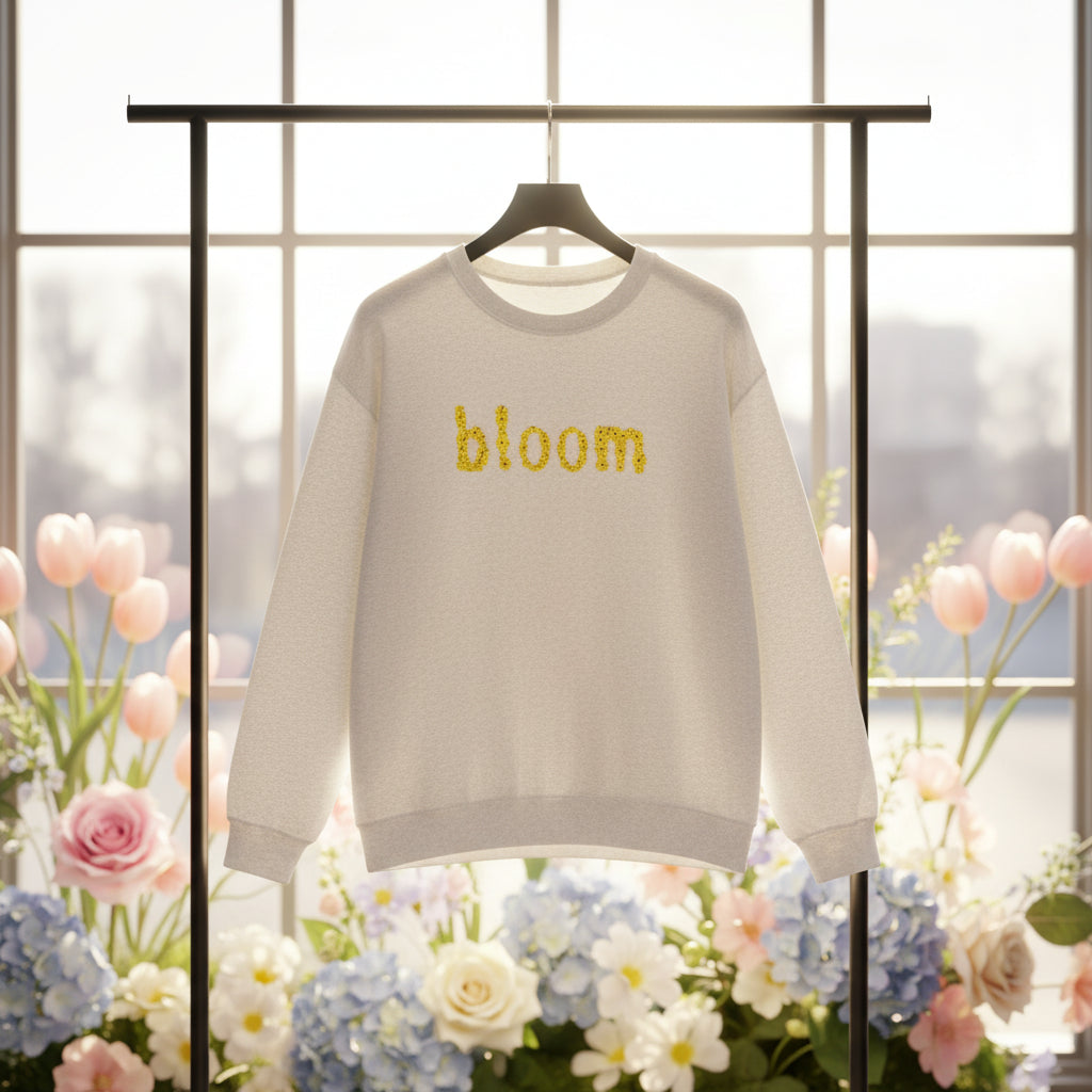 Embroidered Bloom Floral Crewneck Sweatshirt — Yellow Daisy “bloom” Design