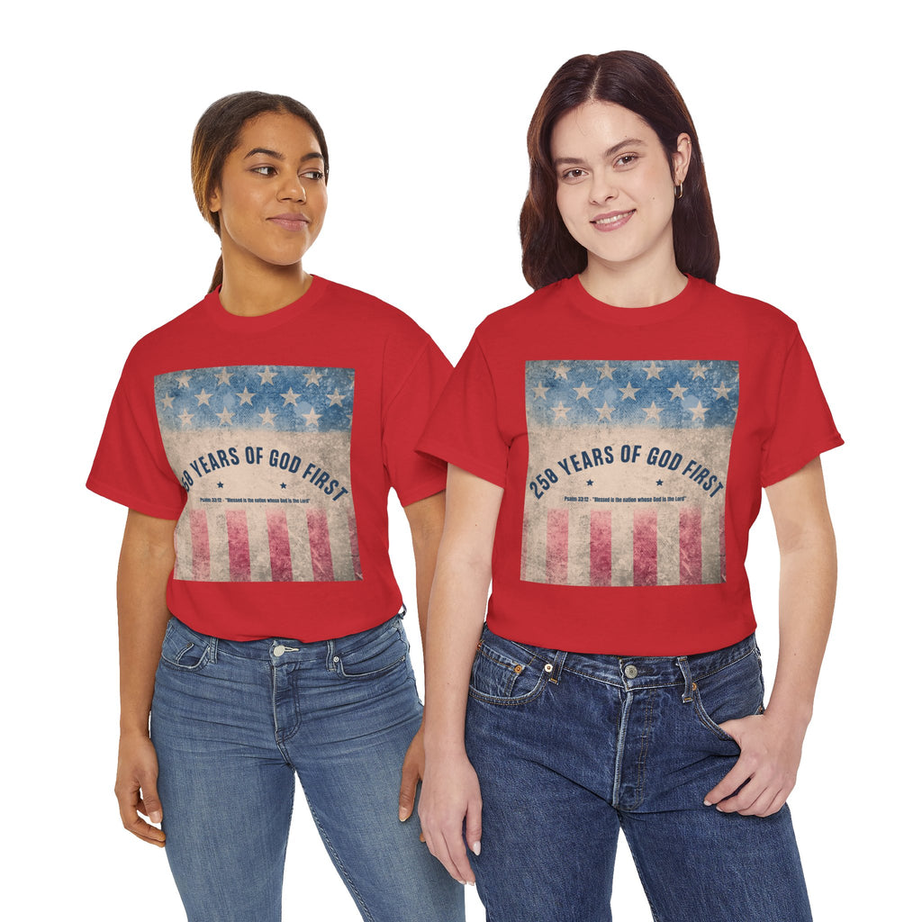 God First 250 Years Vintage American Flag  and Patriotic T-Shirt