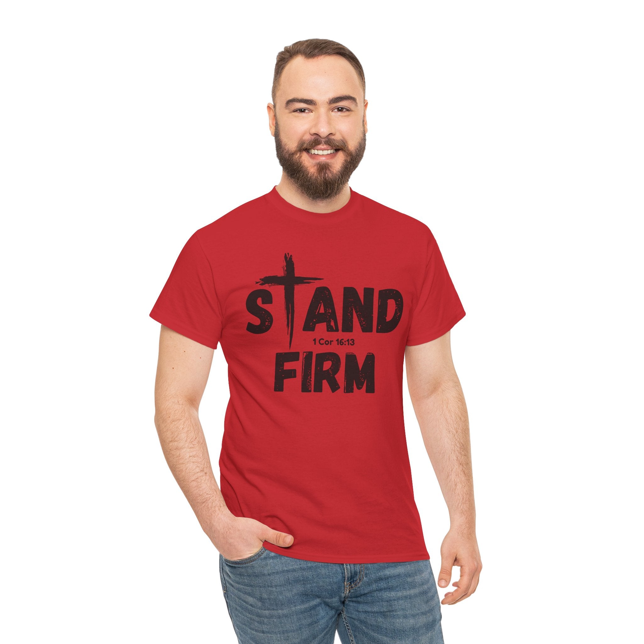 Stand Firm T-Shirt — Christian Faith Tee with Cross & 1 Cor 16:13 Inspirational Design