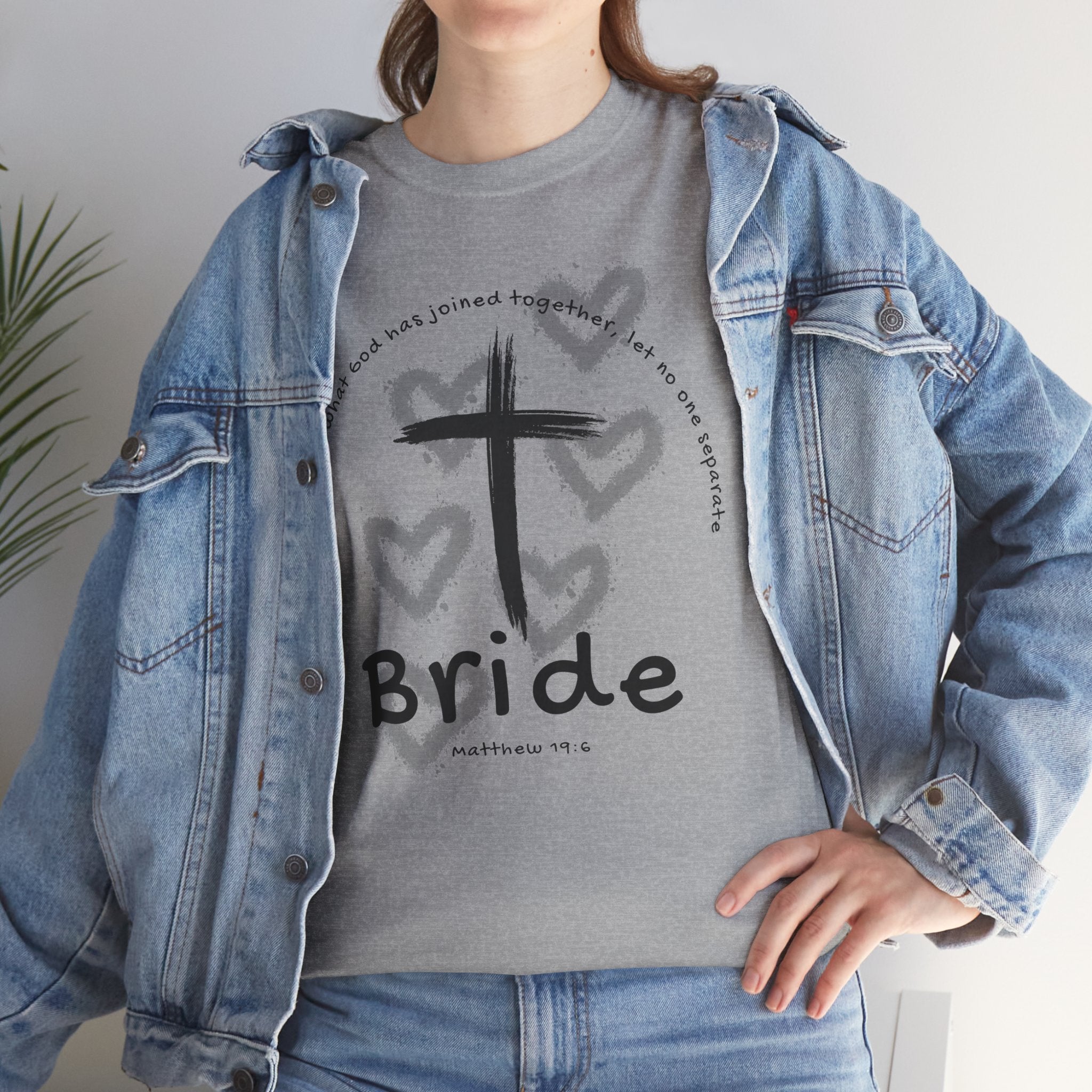 Bride T-Shirt — Christian Cross & Hearts Bridal Faith Tee - Christian - Matthew 19:6