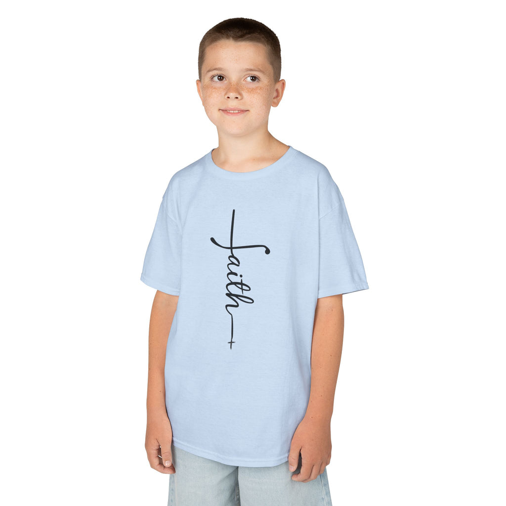 Kids Tee — Vertical "faith" Cross Script Graphic