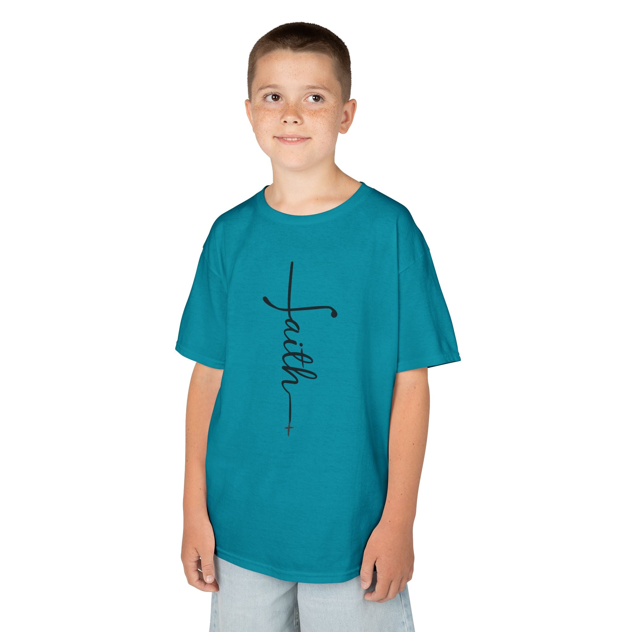 Kids Tee — Vertical "faith" Cross Script Graphic
