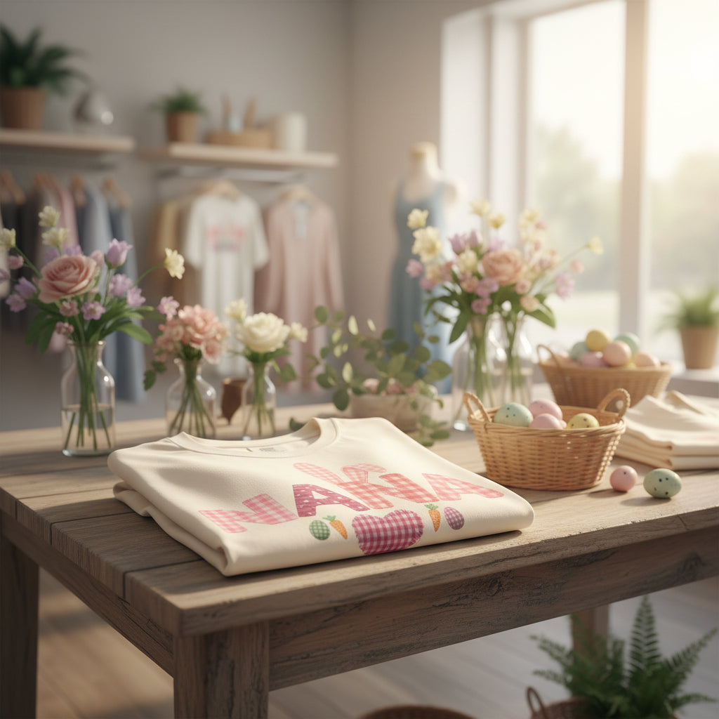 Nana Pink Gingham Heart Easter T-Shirt Comfort Colors