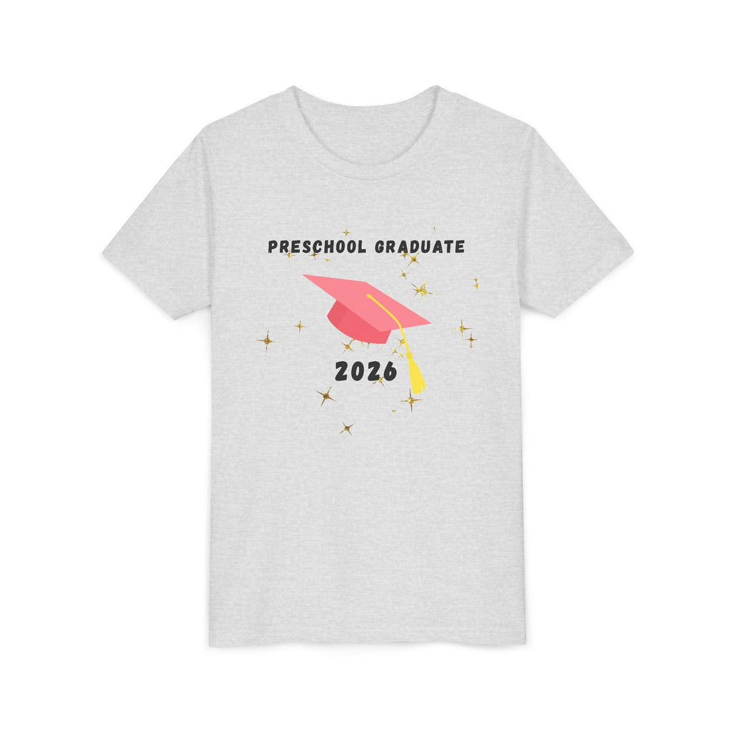 Preschool Graduate 2026 Youth Tee — Pink Graduation Cap Kids Shirt