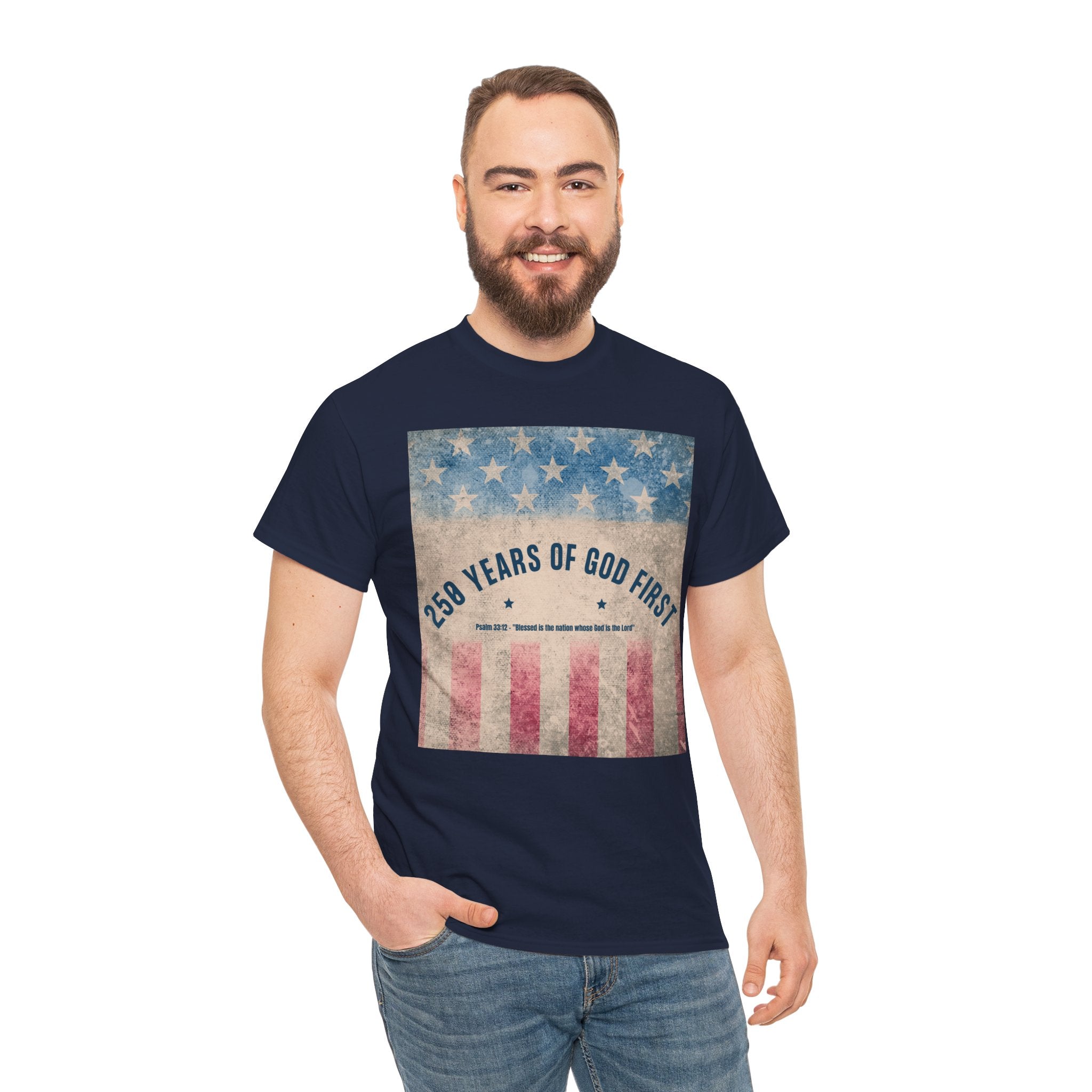 God First 250 Years Vintage American Flag  and Patriotic T-Shirt