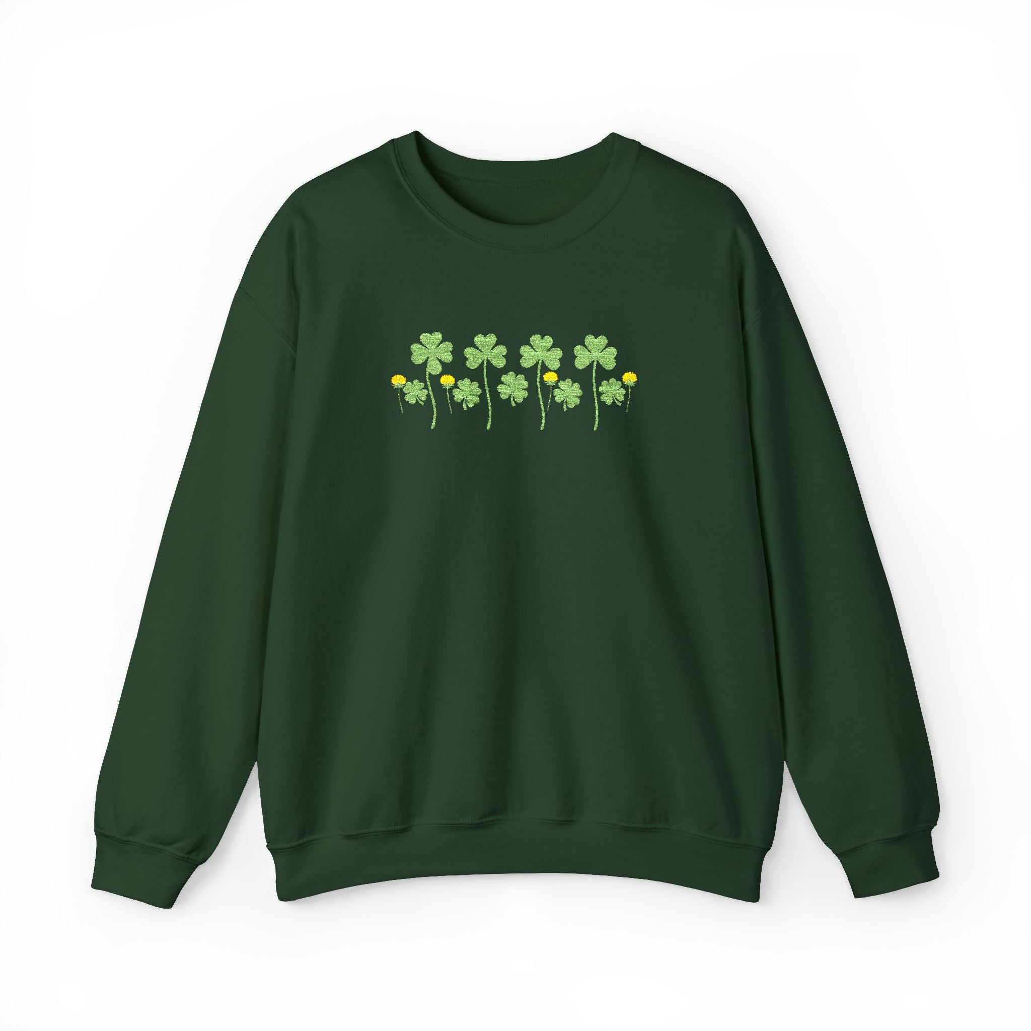 Embroidered St. Patrick's Day Shamrock Row Crewneck Sweatshirt