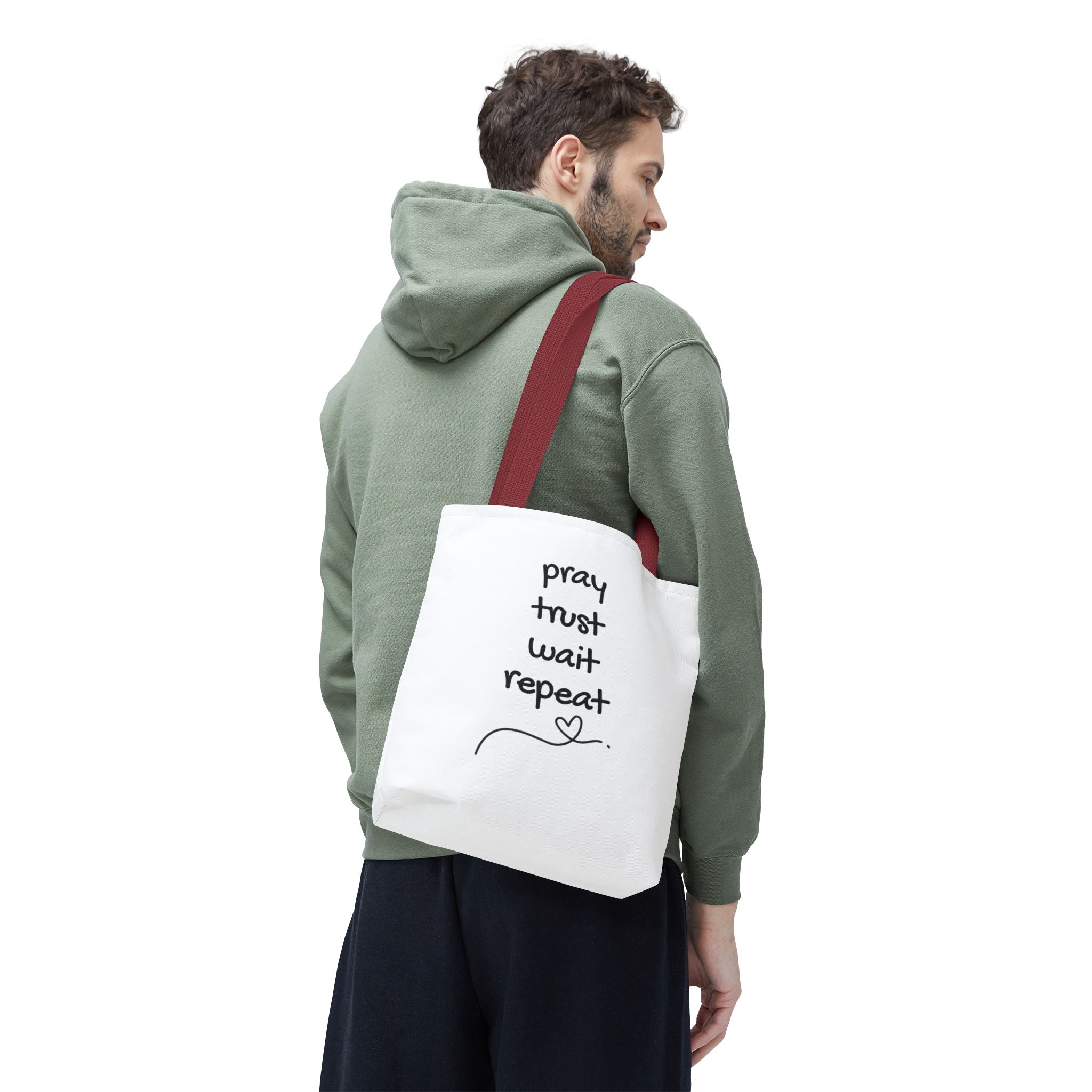 Pray Trust Wait Repeat Tote Bag — Inspirational Faith Canvas Tote