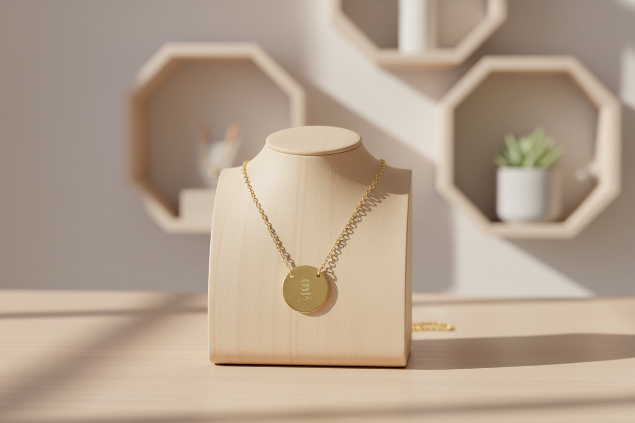 Pray, Trust, Wait, Repeat Circle Christian Necklace — Minimalist Disc Pendant