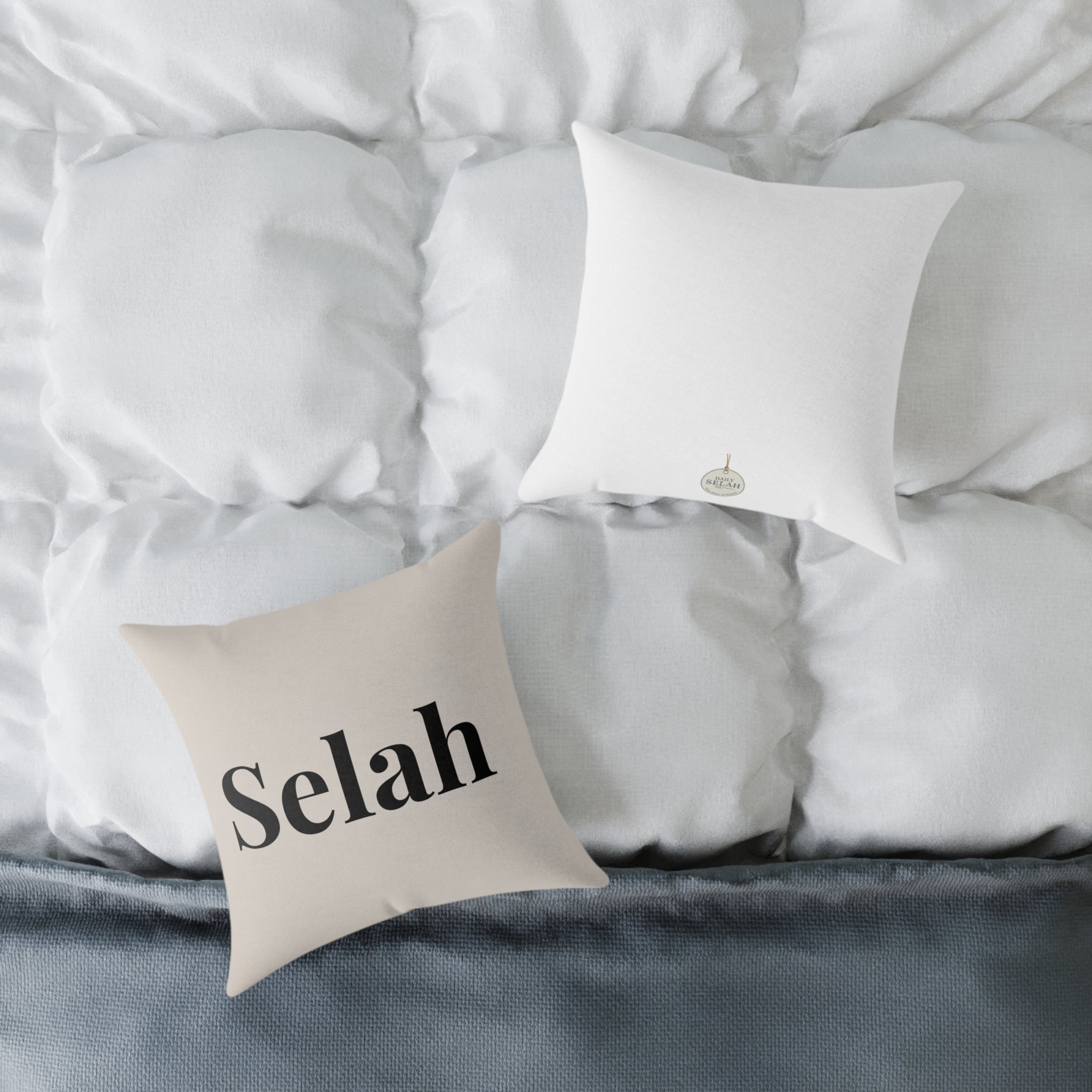 Selah Decorative Pillow - Minimalist Faith Inspired Square Canvas Accent Cushion